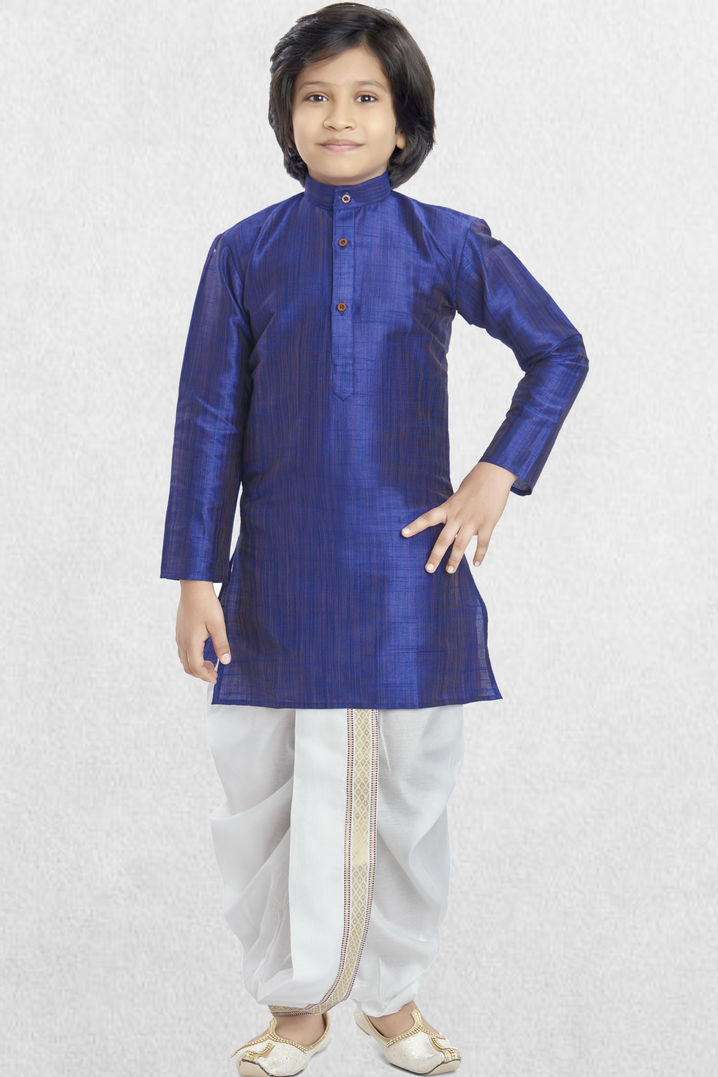 Indigo Purple Solid Cotton-Silk Kurta Pitambari Dhoti Suit