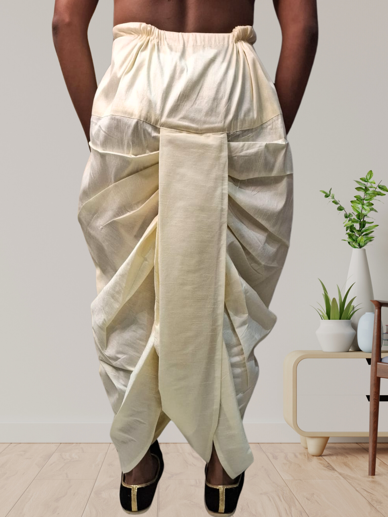 Butter Cream Silk Printed Kurta and Matching Dhoti