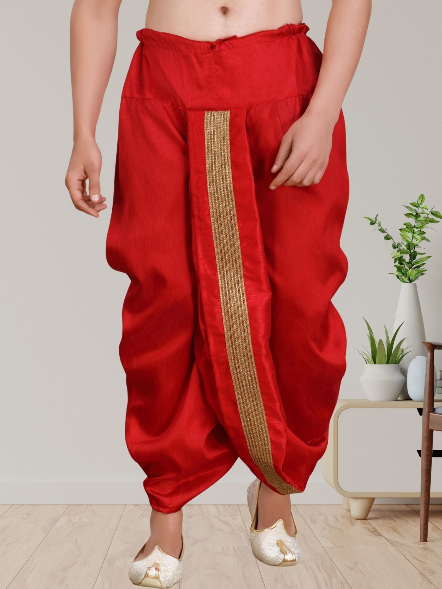 Barn Red Pitambari Ready To Wear Silk Dhoti