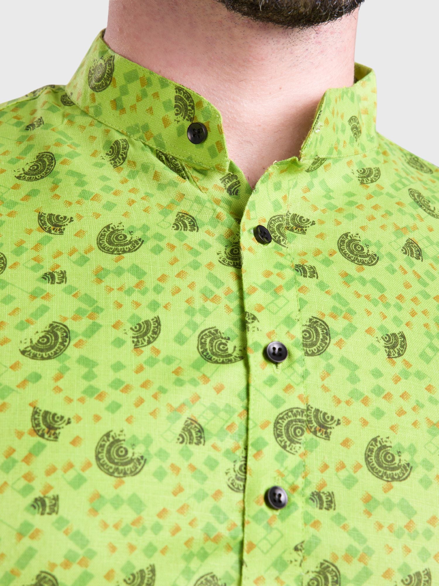 Lime Green Hloom Printed Cotton Kurta Pajama Set