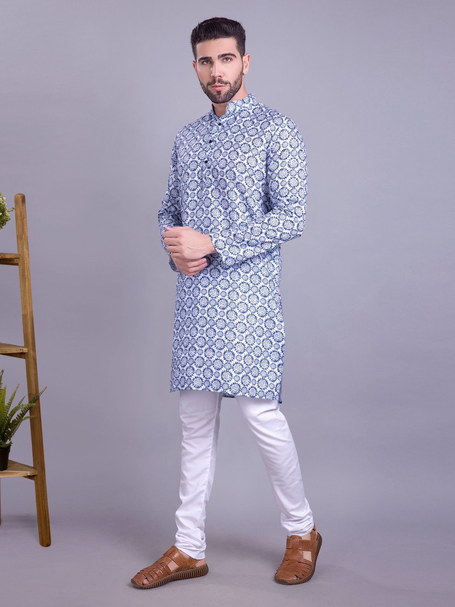 Iris Blue Indi Print Cotton Kurta