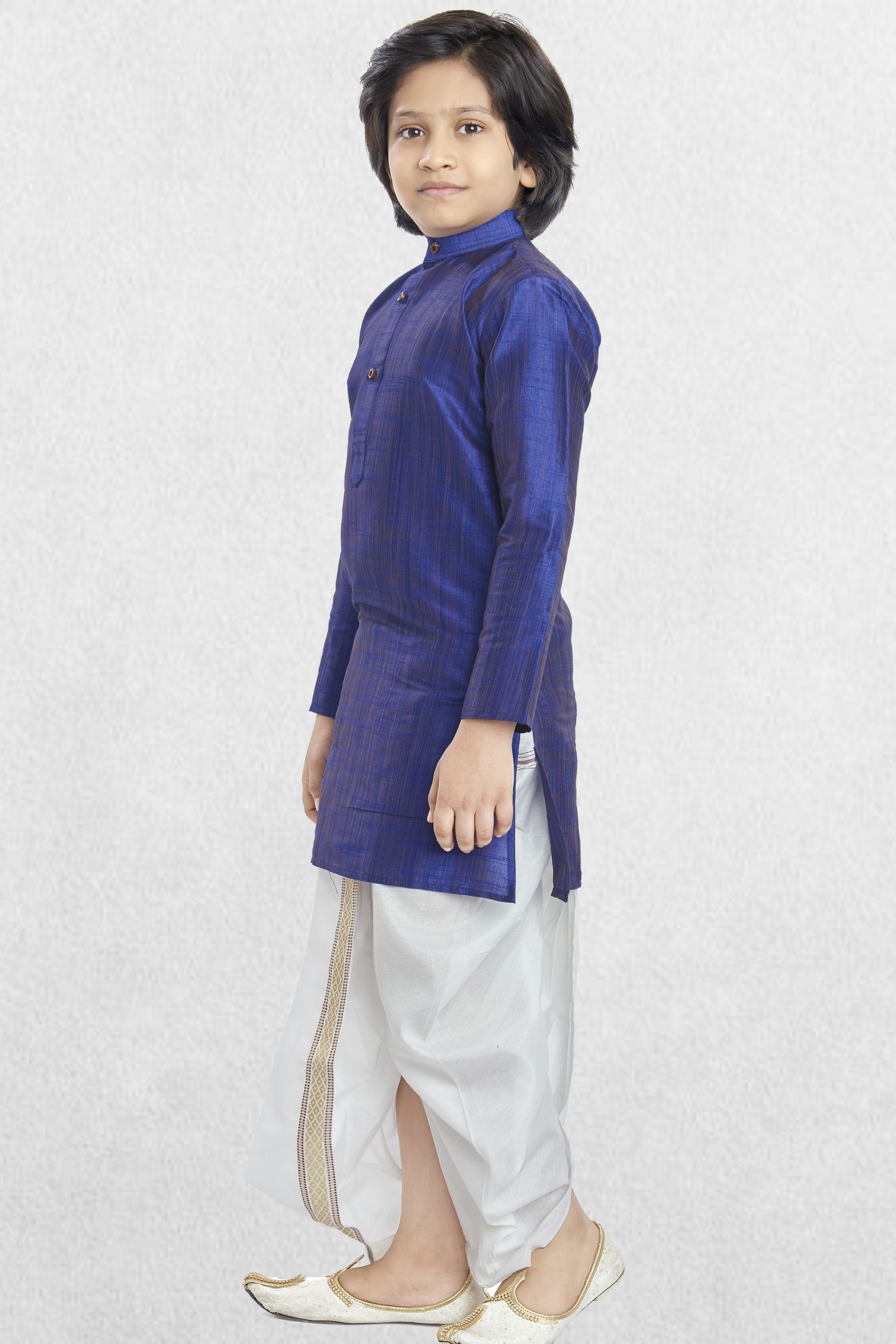 Indigo Purple Solid Cotton-Silk Kurta Pitambari Dhoti Suit