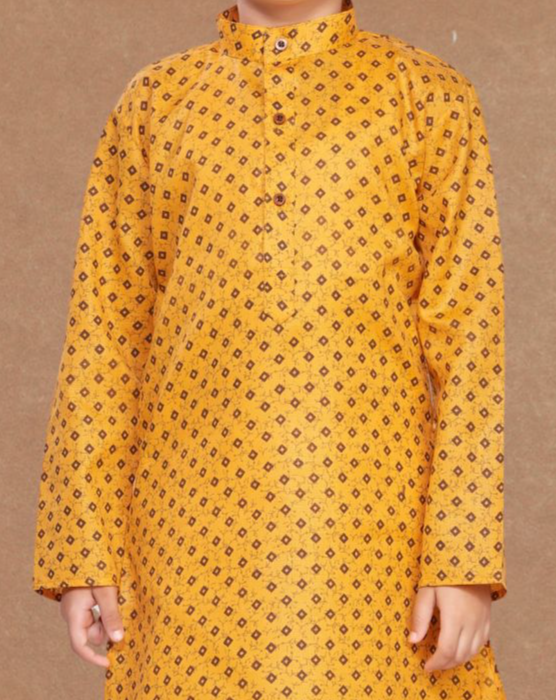 Shine Of Yellow Printed Cotton-Silk Kurta