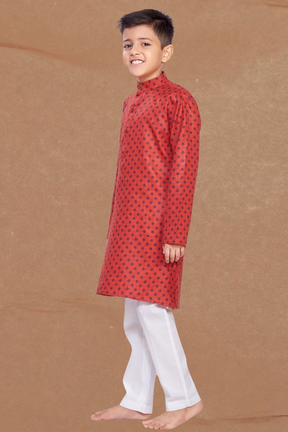 Barn Red Printed Cotton-Silk Kurta