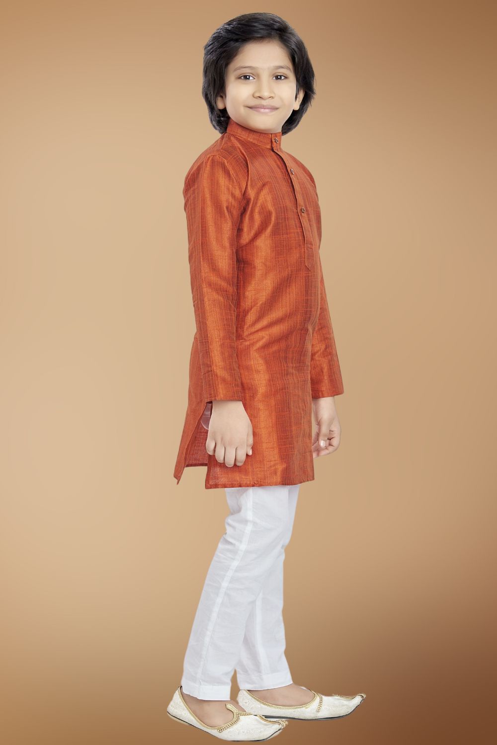 Apricot Orange Solid Cotton-Silk Kurta Pajama Suit