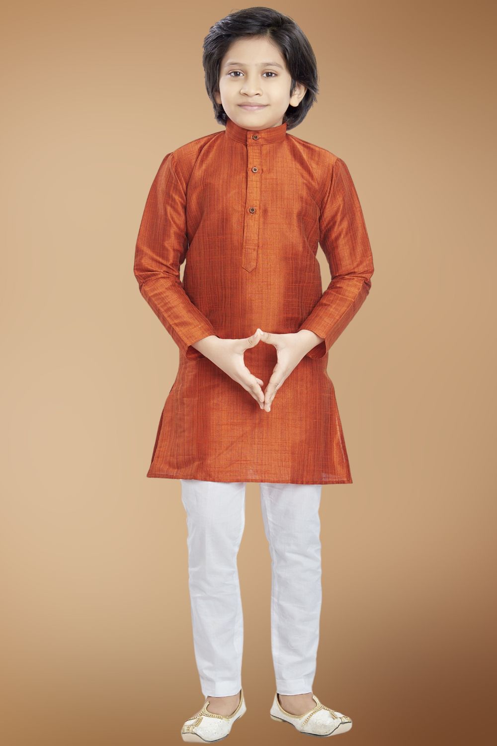 Apricot Orange Solid Cotton-Silk Kurta Pajama Suit