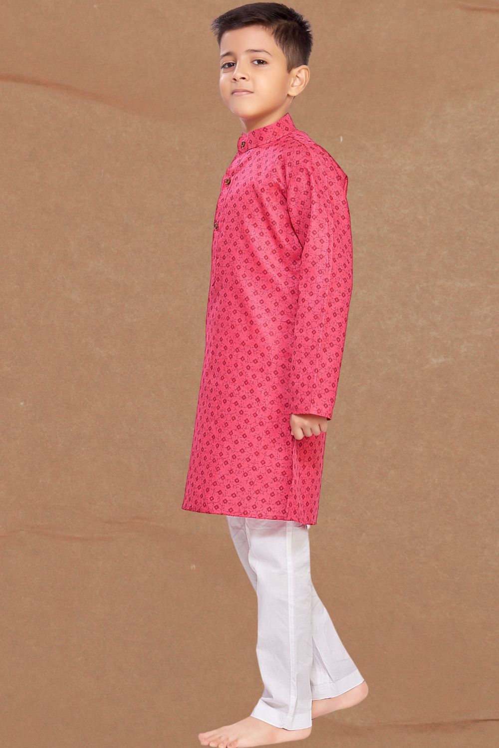 Persion Pink Printed Cotton-Silk Kurta