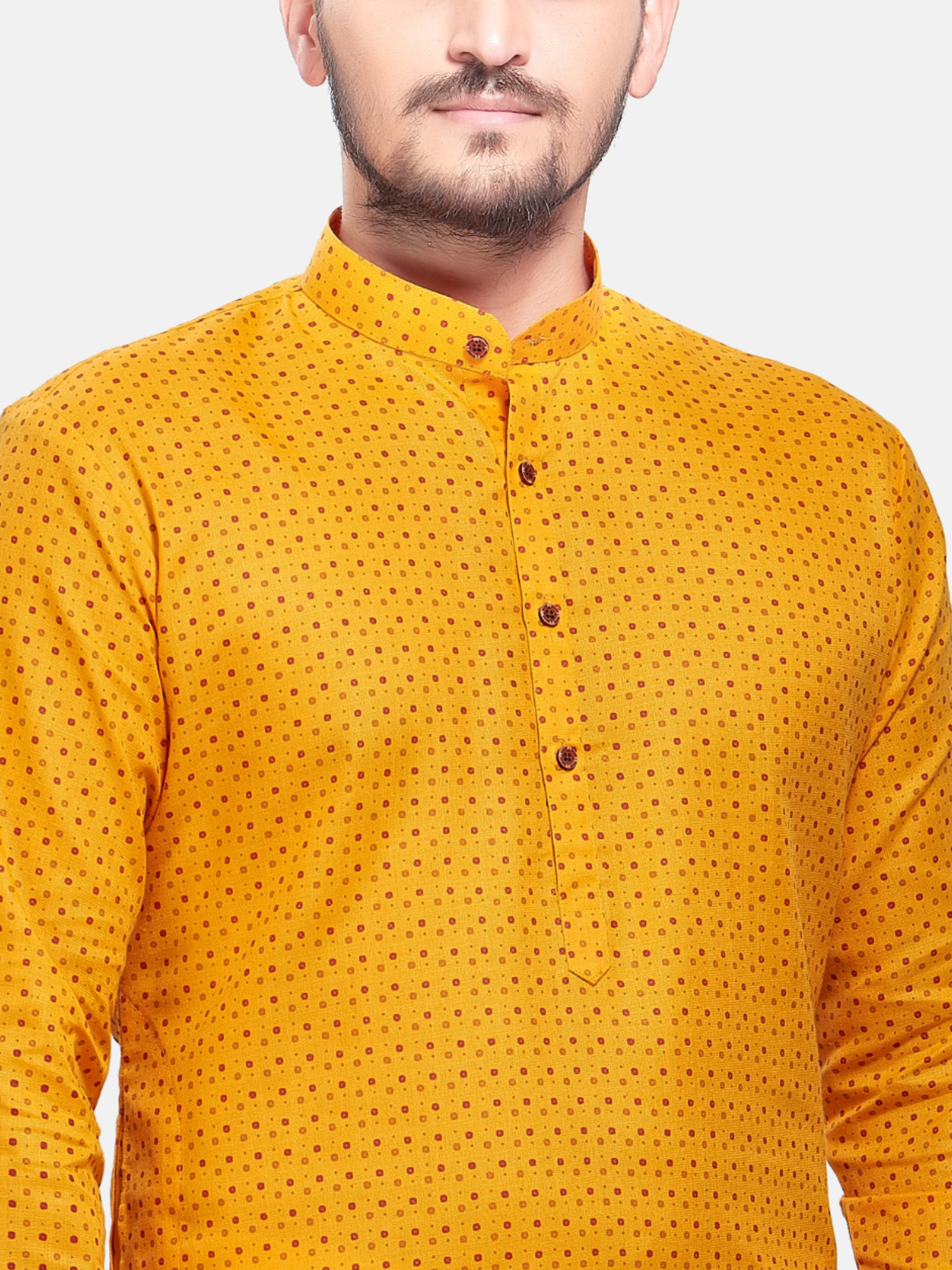 Sunshine Yellow Dot Printed Cotton Kurta and Matching Dhoti