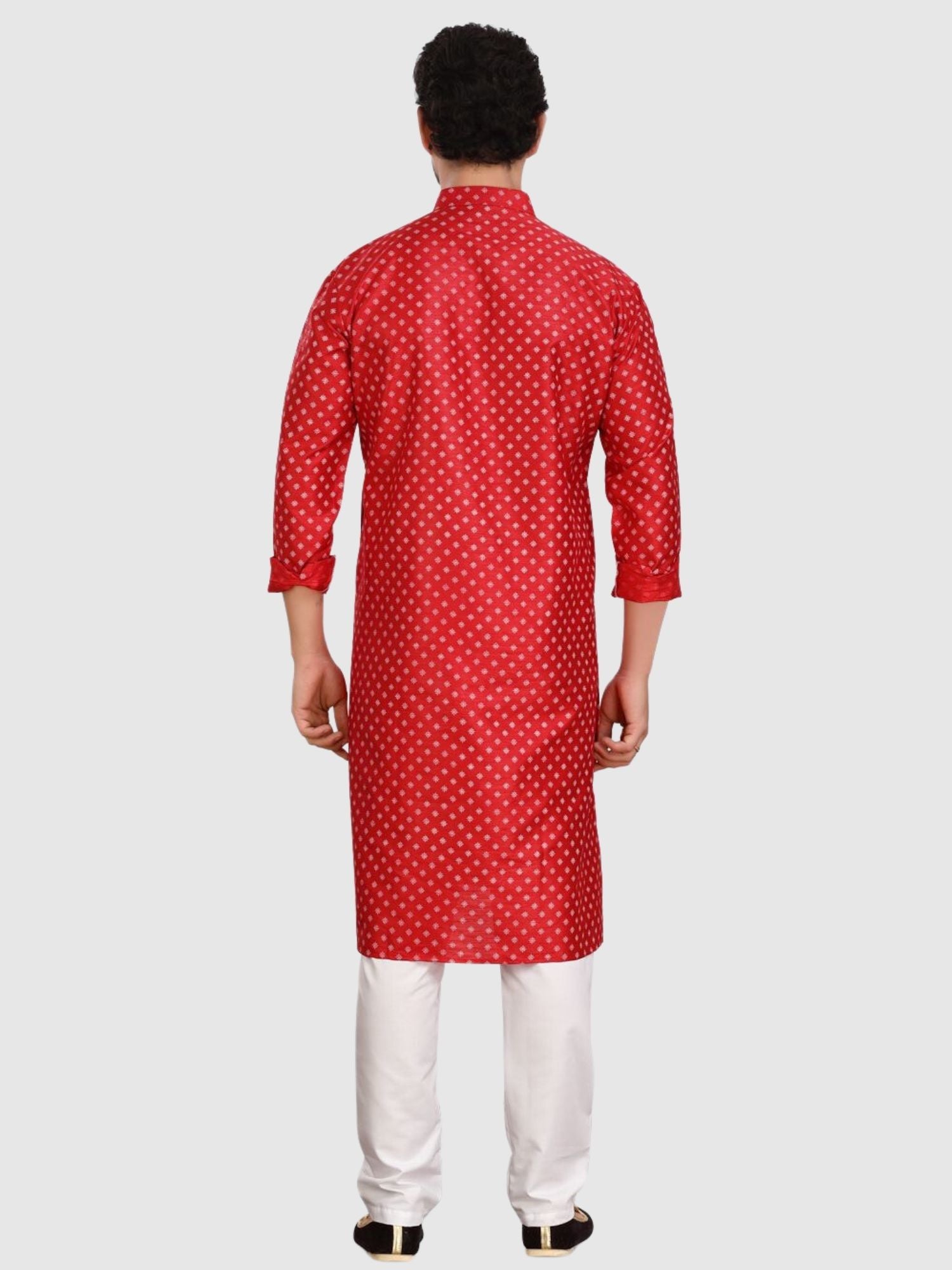 Barn Red Silk Printed Kurta and Matching Dhoti