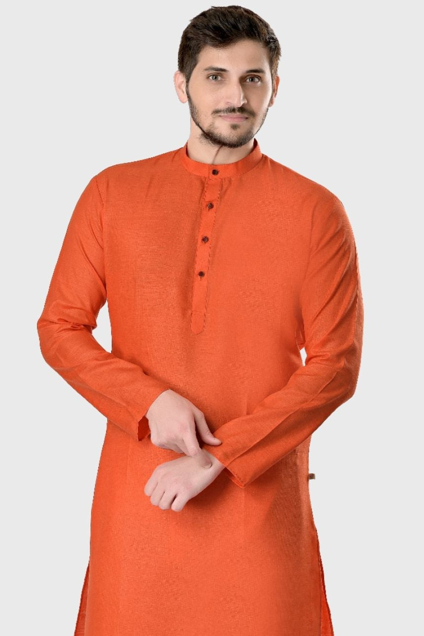 Tiger Orange Magic Print Cotton Kurta Pajama Set