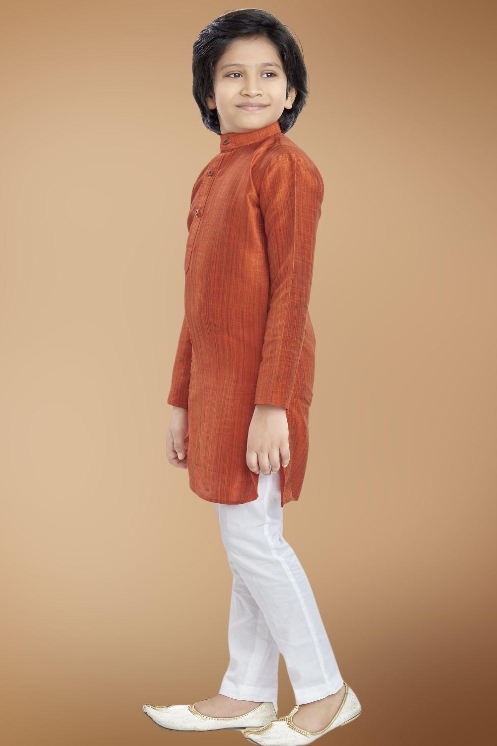 Apricot Orange Solid Cotton-Silk Kurta Pajama Suit