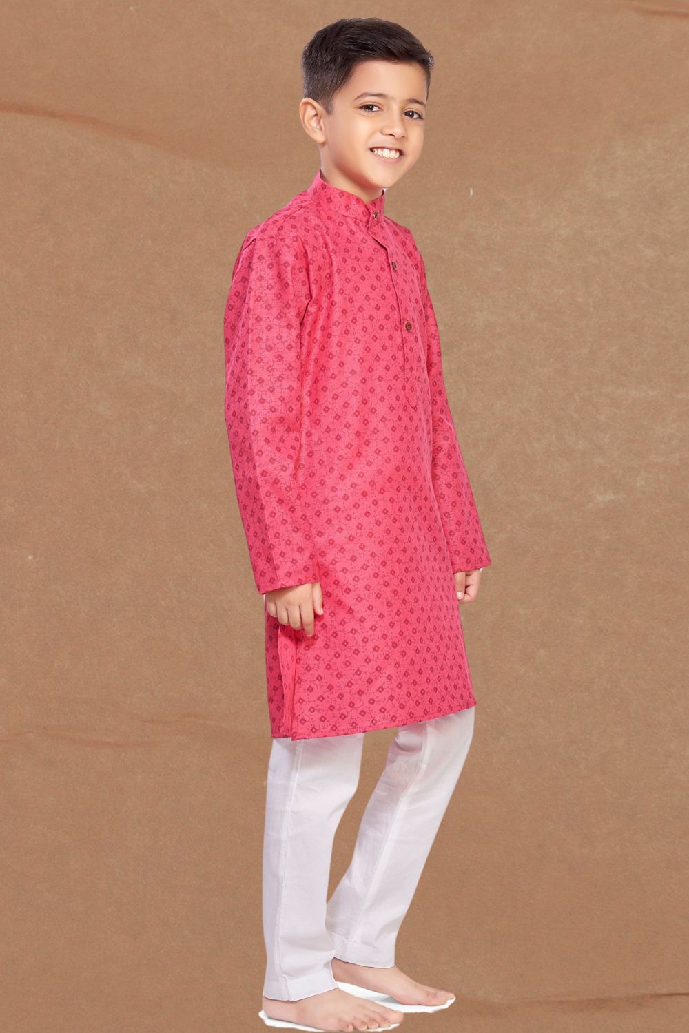 Persion Pink Printed Cotton-Silk Kurta