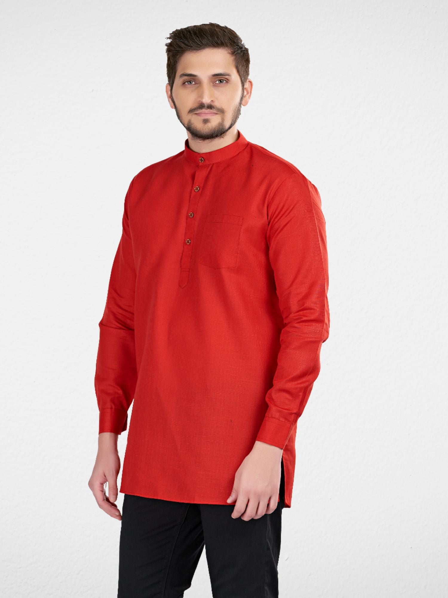 Barn Red Solid Long Sleeves Short Kurta