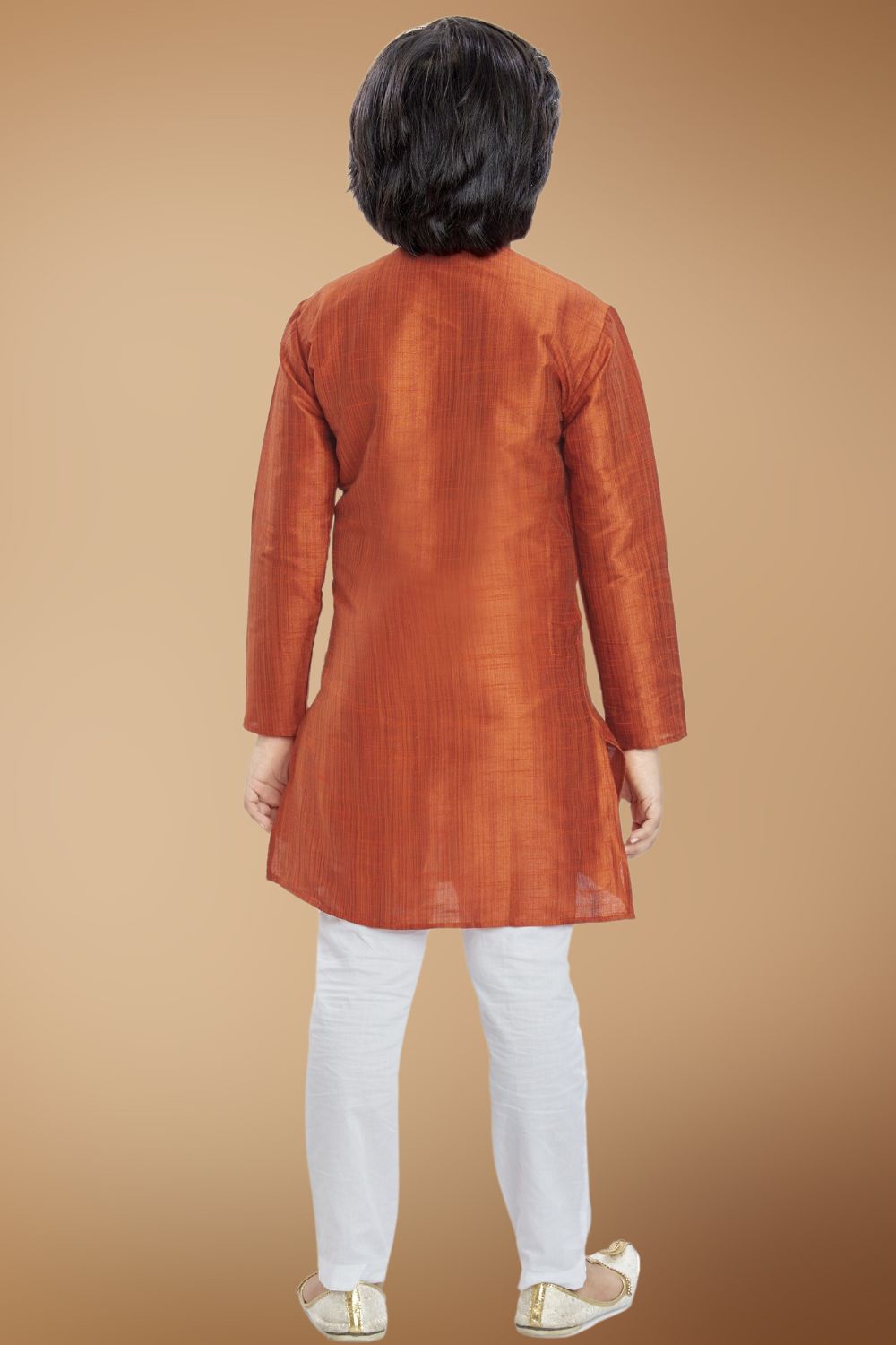 Apricot Orange Solid Cotton-Silk Kurta Pajama Suit