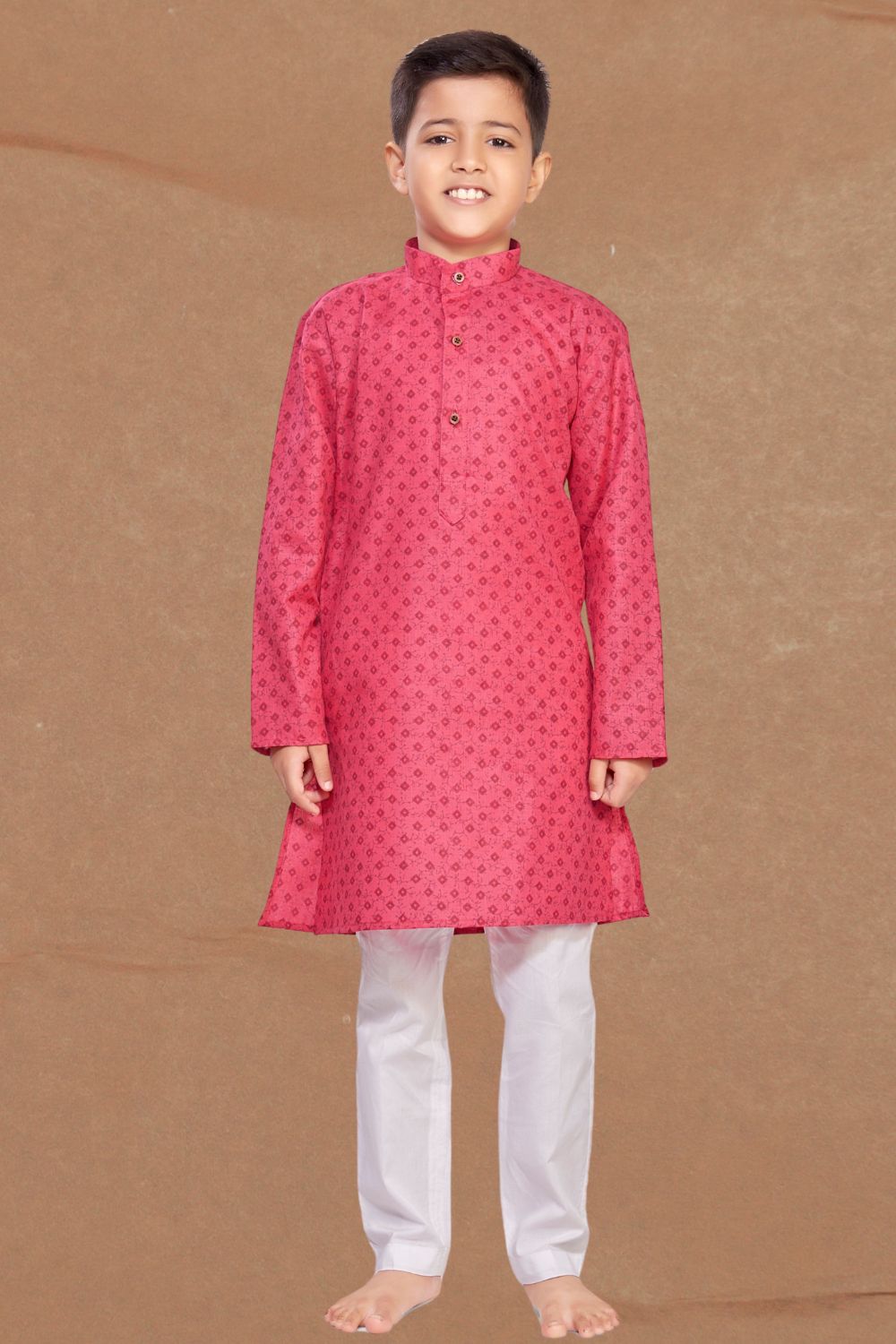 Persion Pink Printed Cotton-Silk Kurta