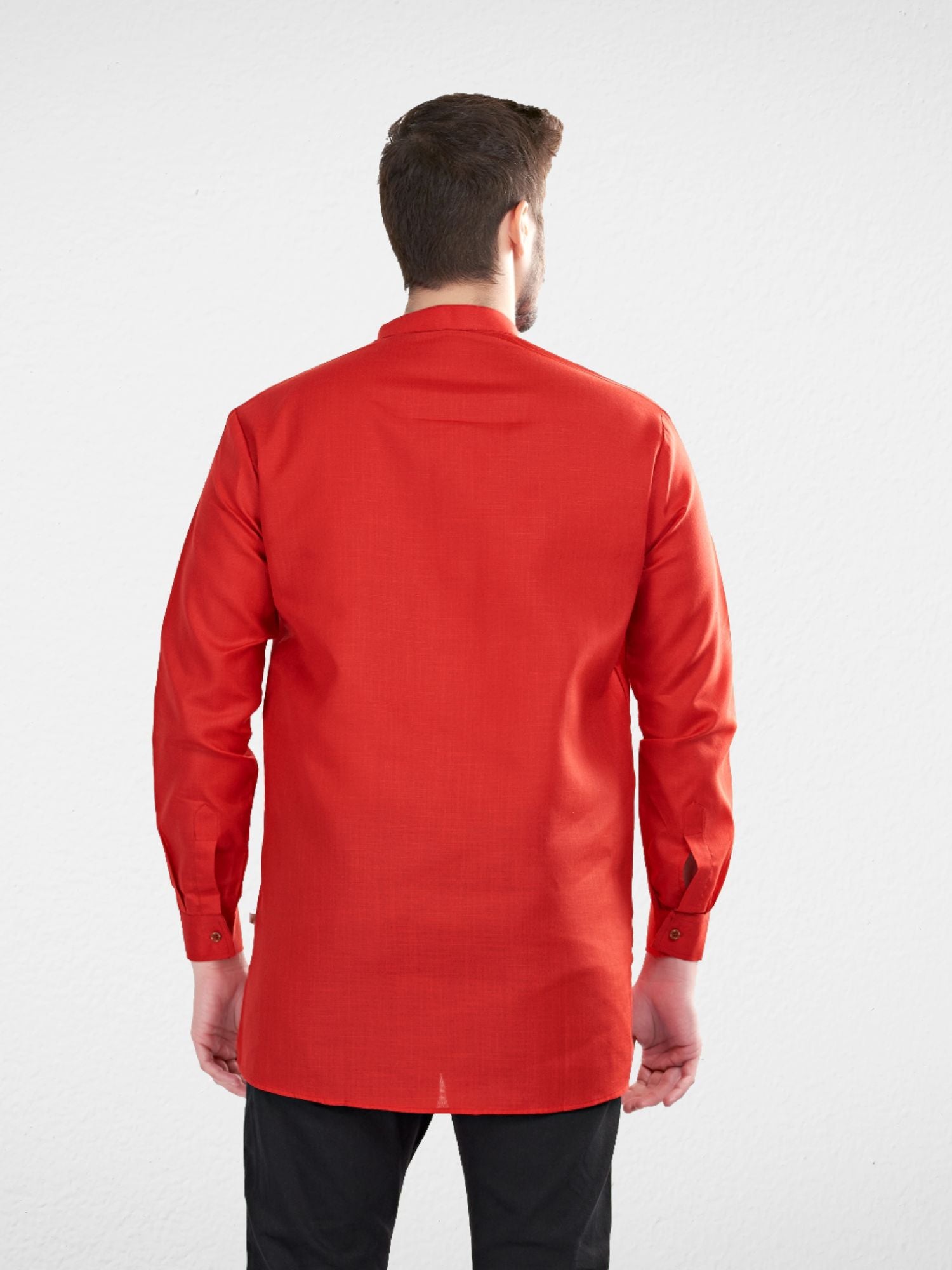 Barn Red Solid Long Sleeves Short Kurta