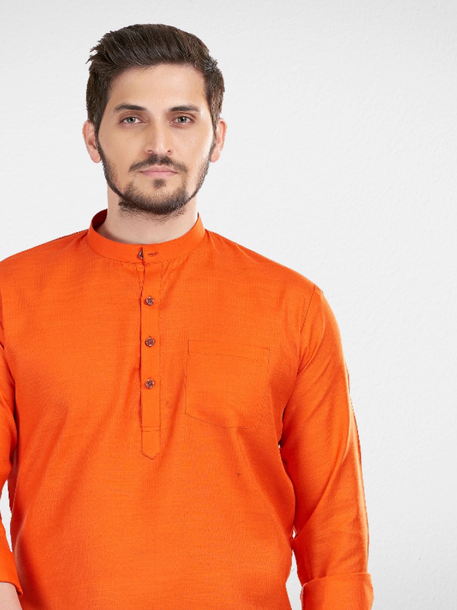 Apricot Orange Solid Long Sleeves Short Kurta