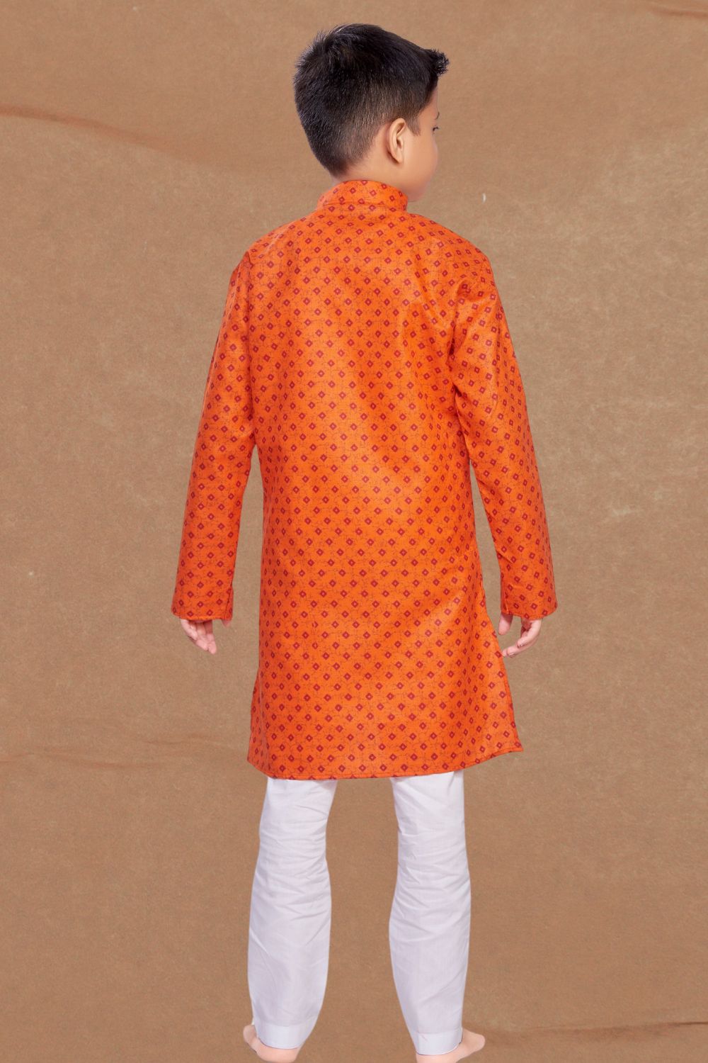 Apricot Orange Printed Cotton-Silk Kurta