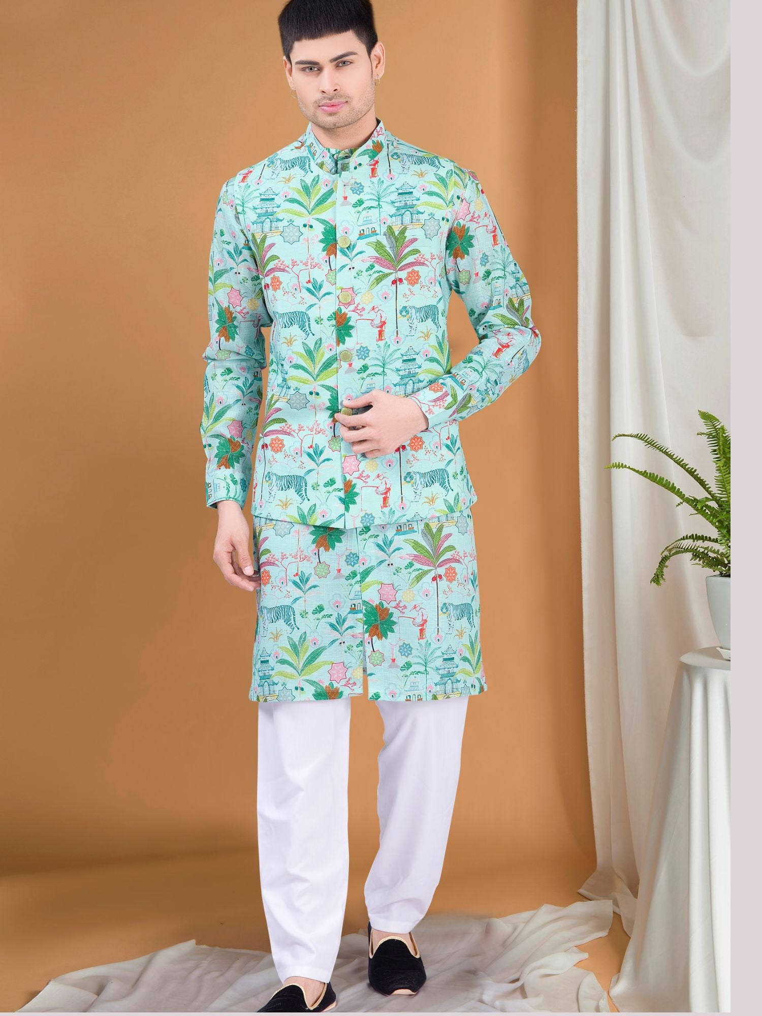 Pistachio Green Paradise Kurta Jacket Set
