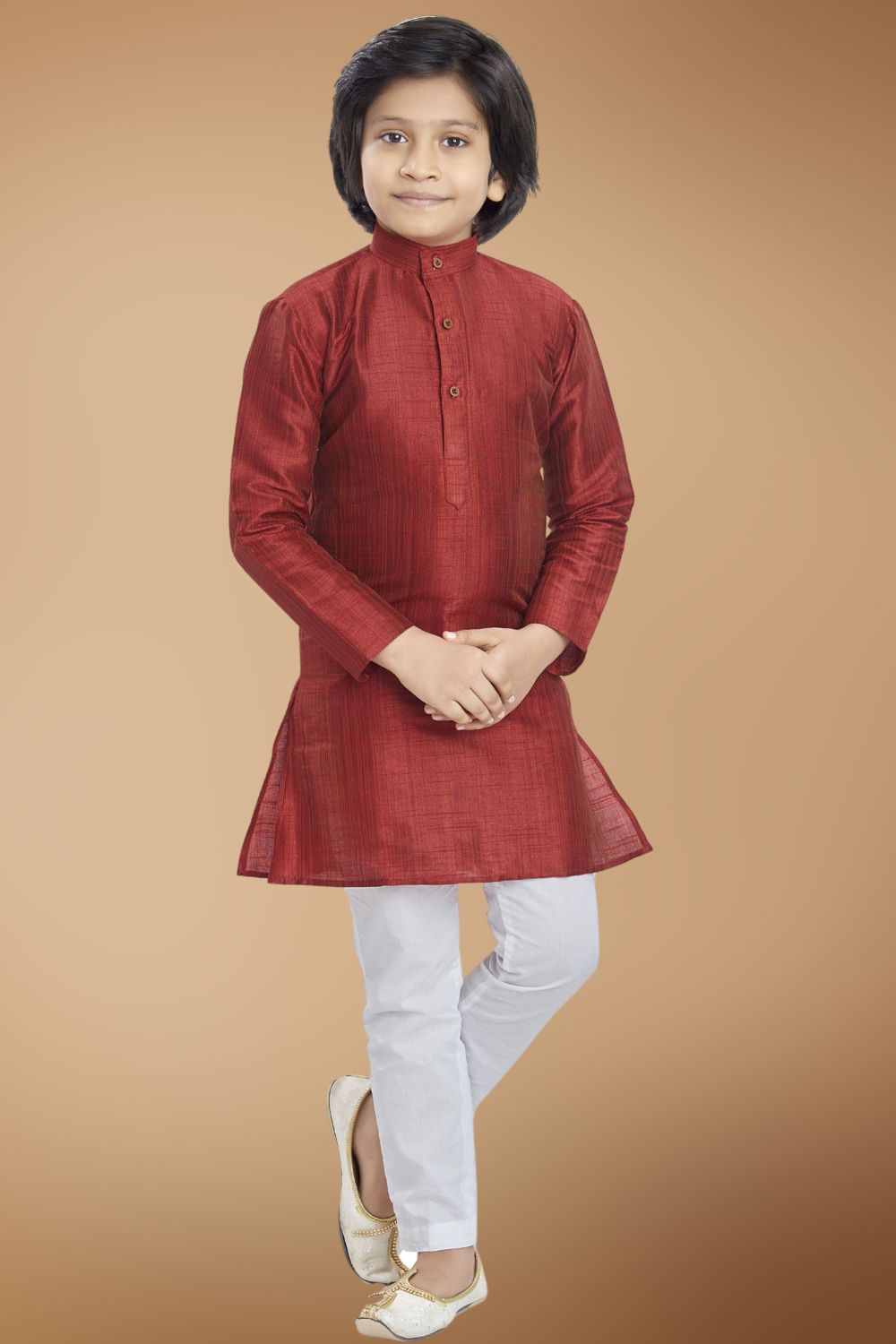 Barn Red Solid Cotton-Silk Kurta