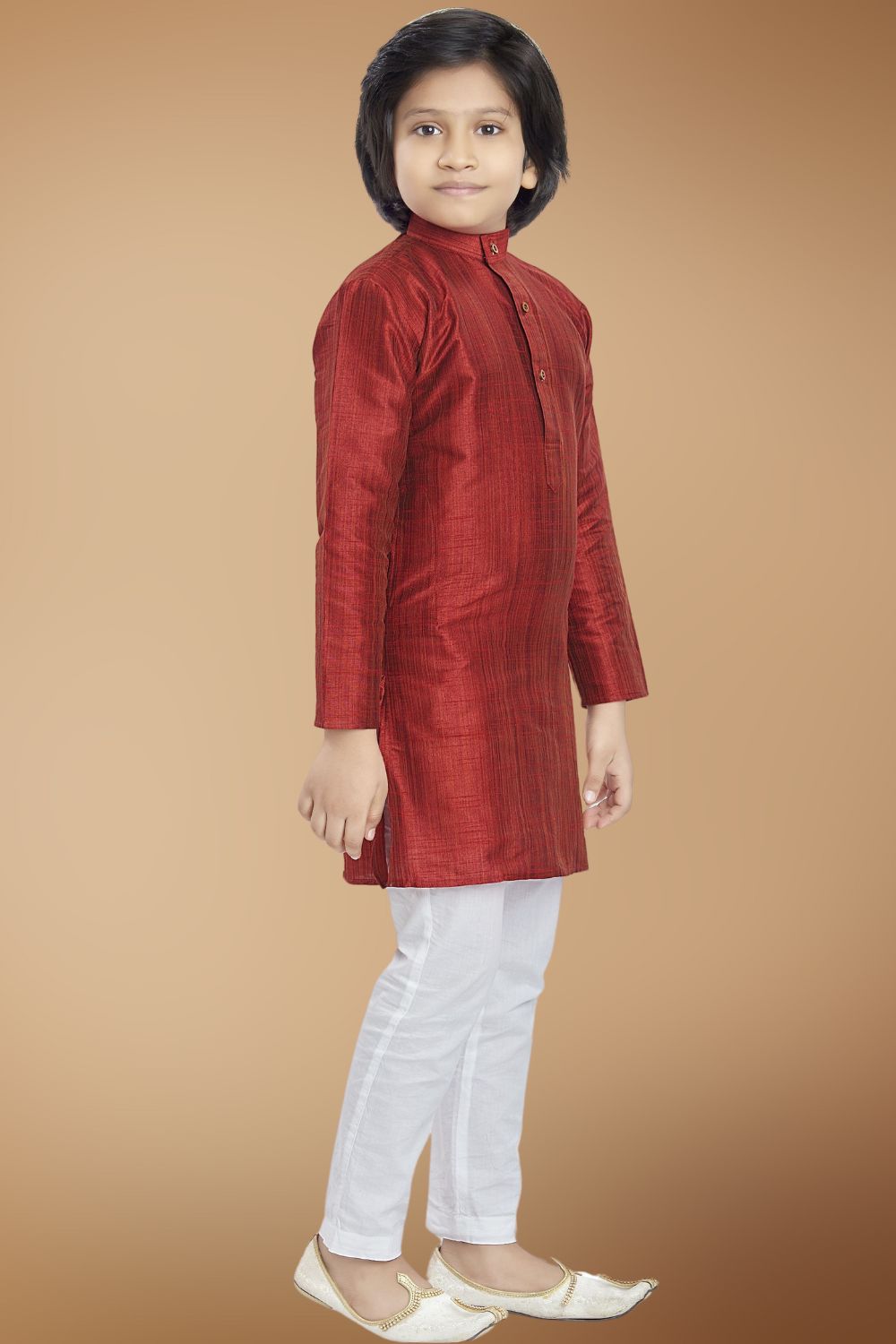 Barn Red Solid Cotton-Silk Kurta