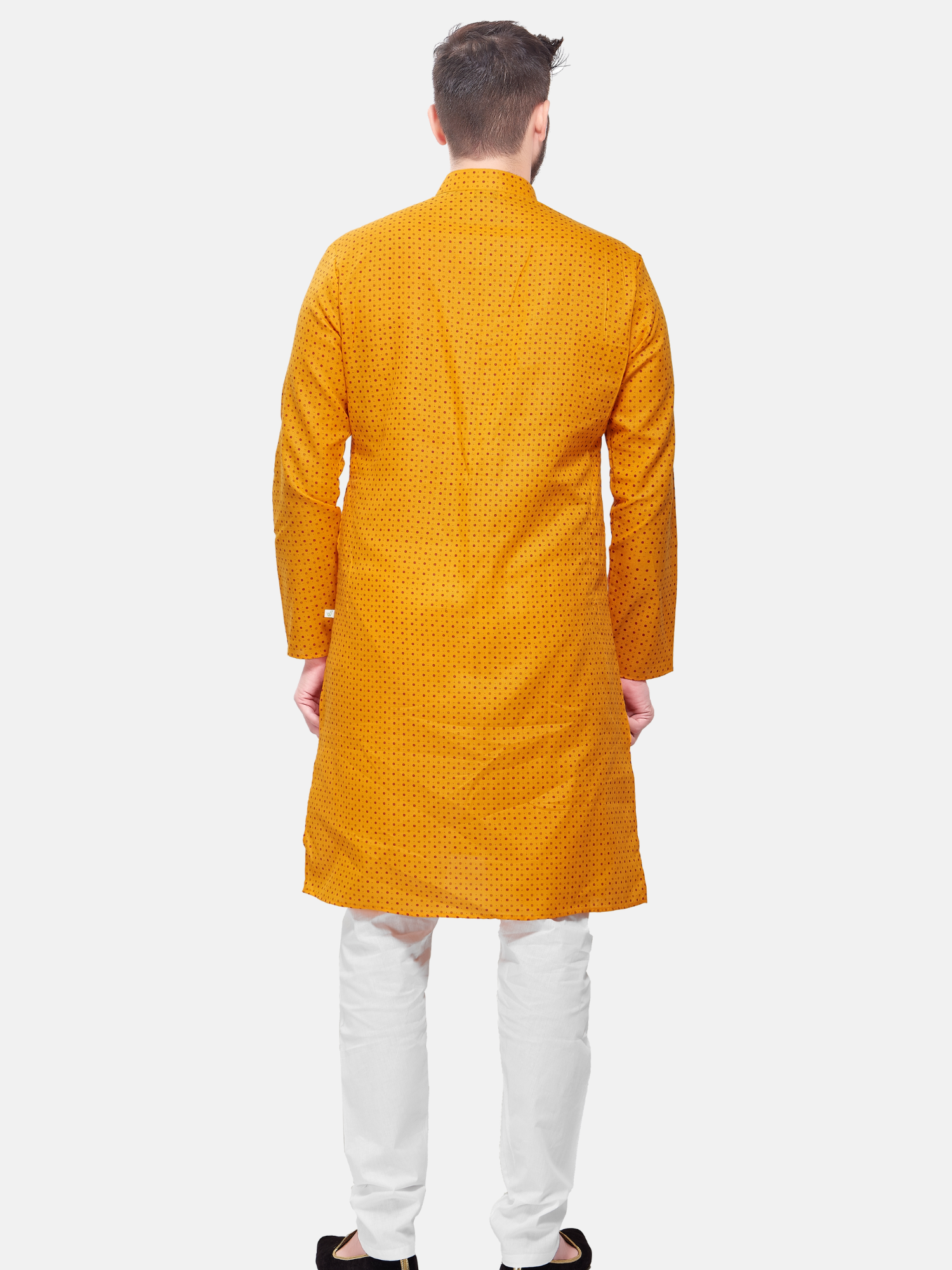Sunshine Yellow Dot Printed Cotton Kurta and Matching Dhoti