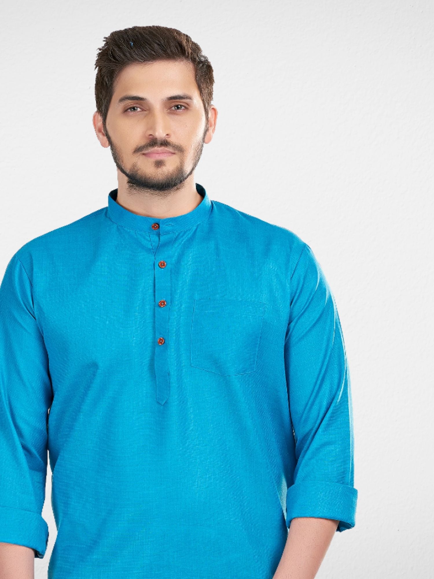 Iris Blue Solid Long Sleeves Short Kurta