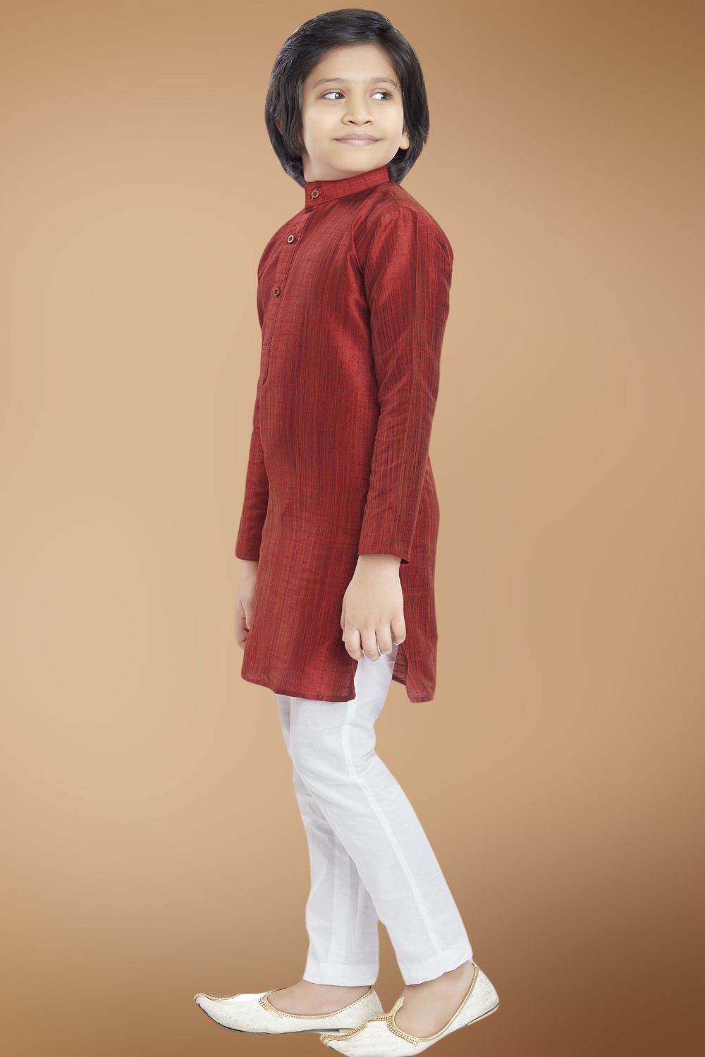 Barn Red Solid Cotton-Silk Kurta Pajama Suit