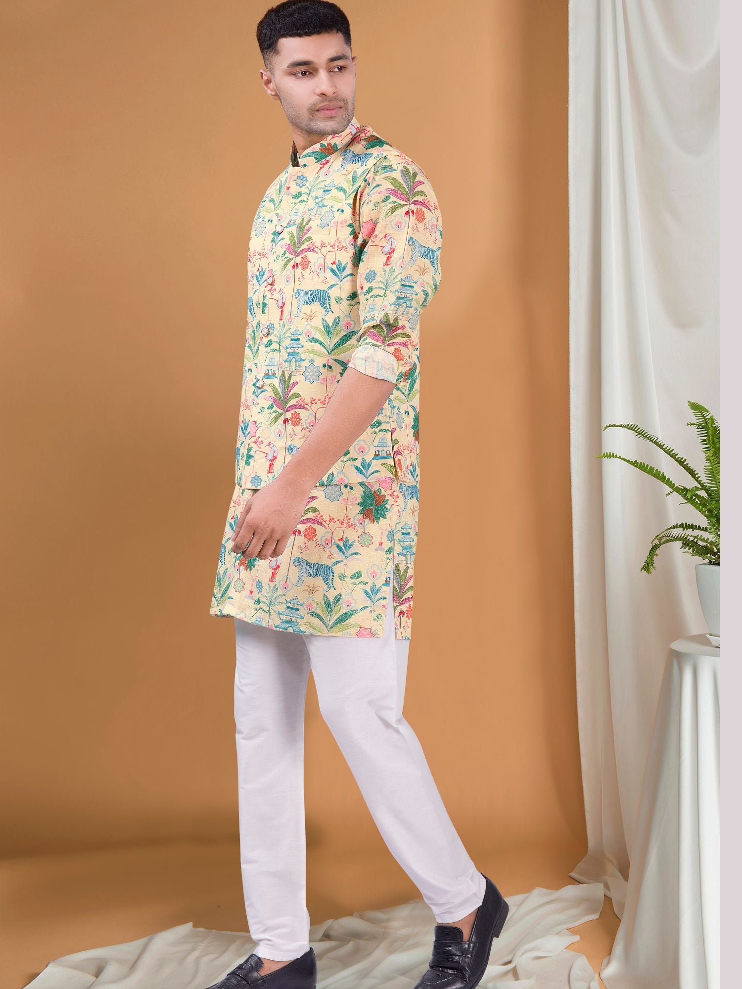 Mellow Yellow Tropical Paradise Kurta Jacket Set