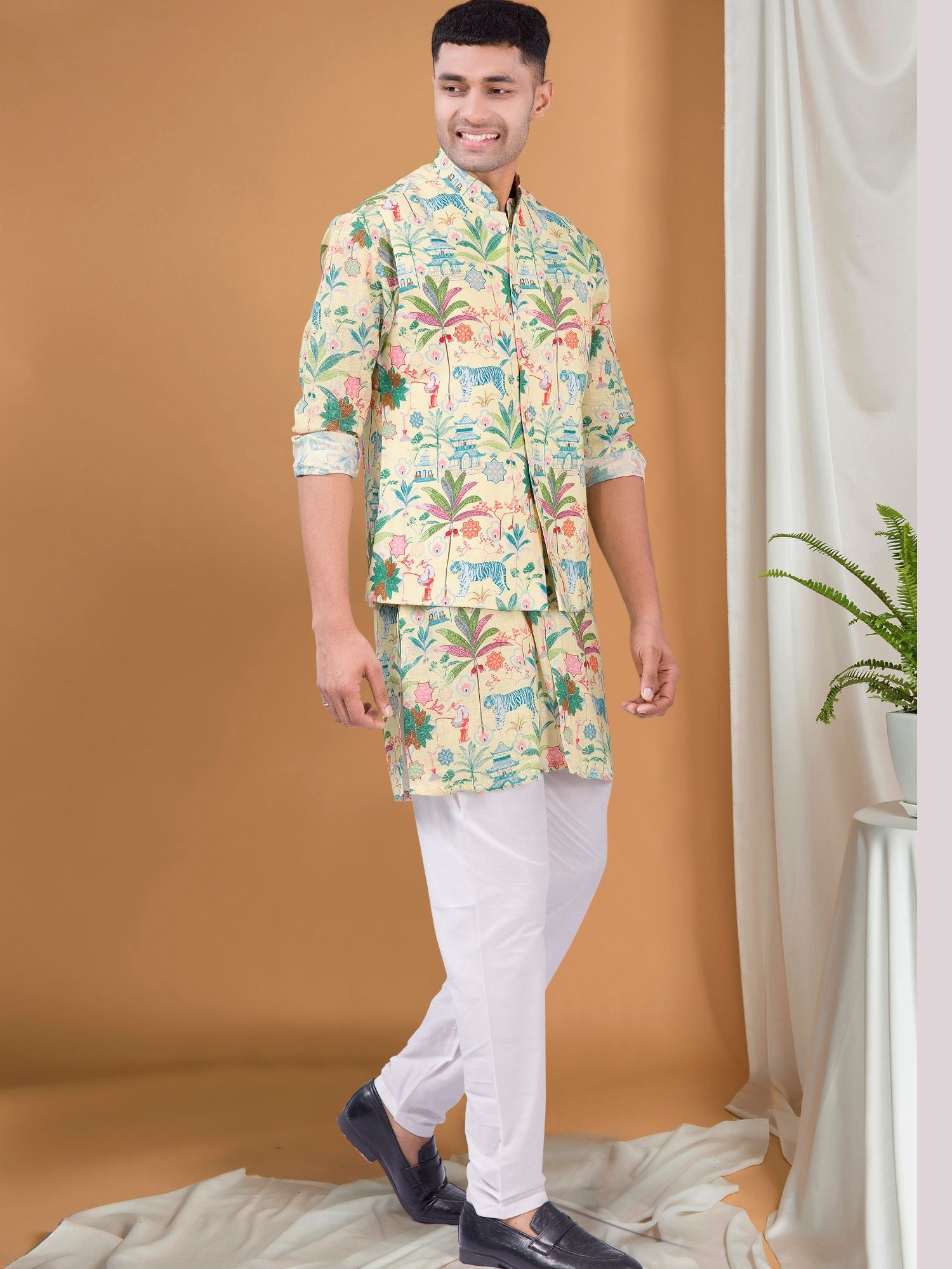 Mellow Yellow Tropical Paradise Kurta Jacket Set