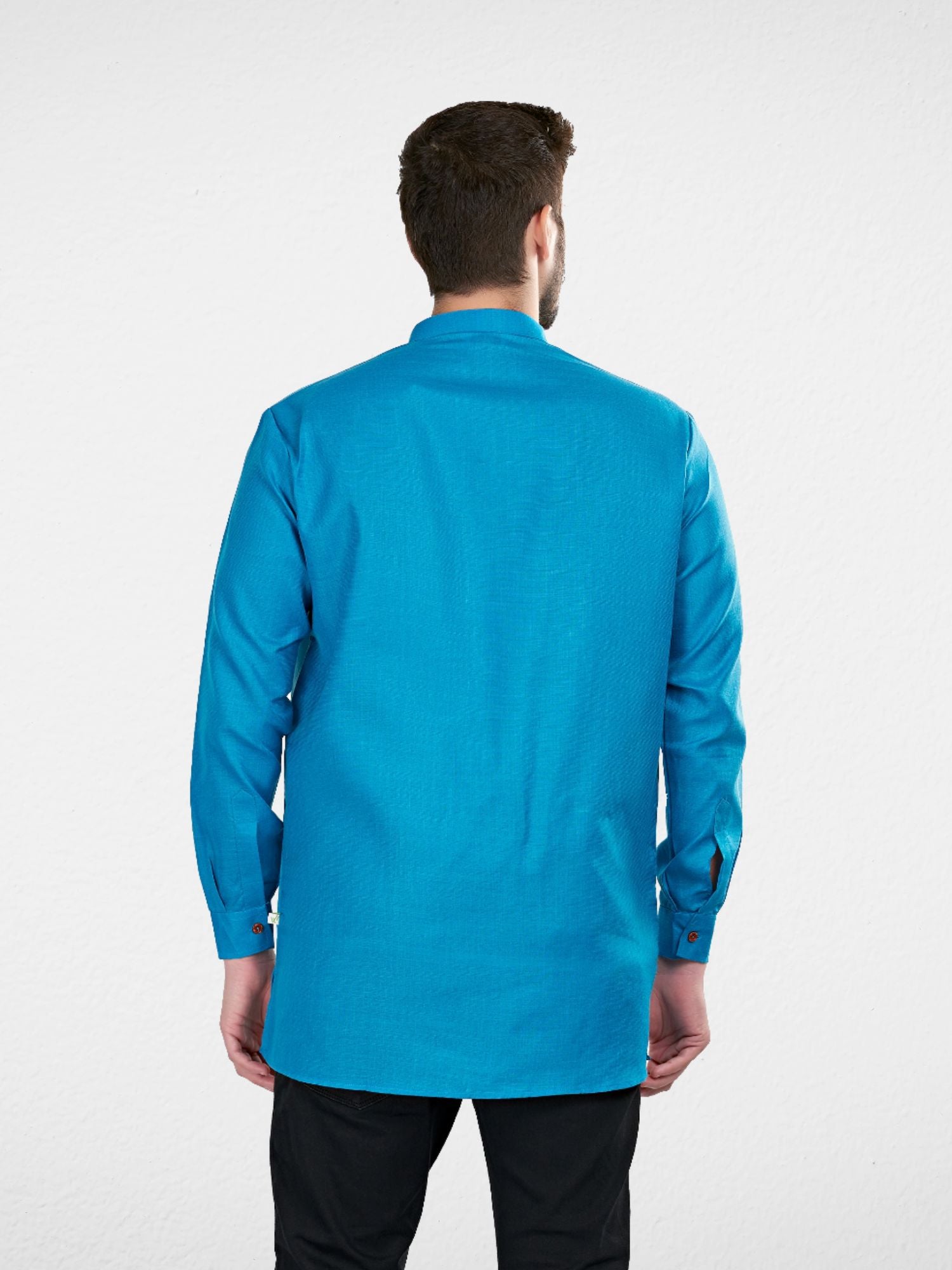 Iris Blue Solid Long Sleeves Short Kurta