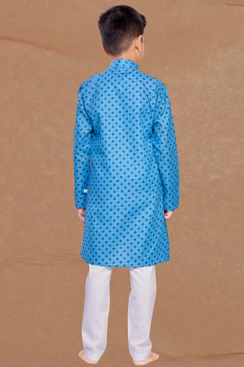 Azure Blue Printed Cotton-Silk Kurta