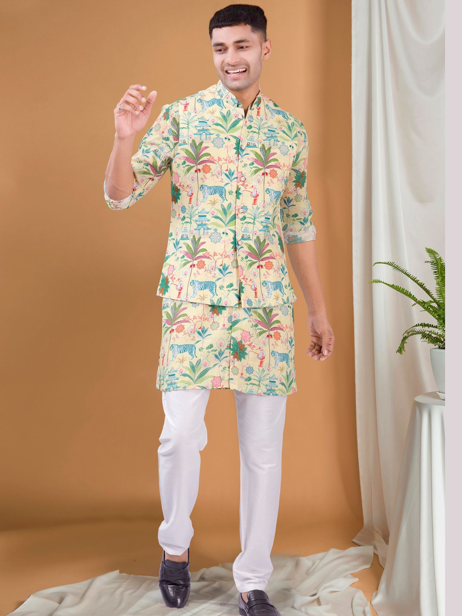 Mellow Yellow Tropical Paradise Kurta Jacket Set