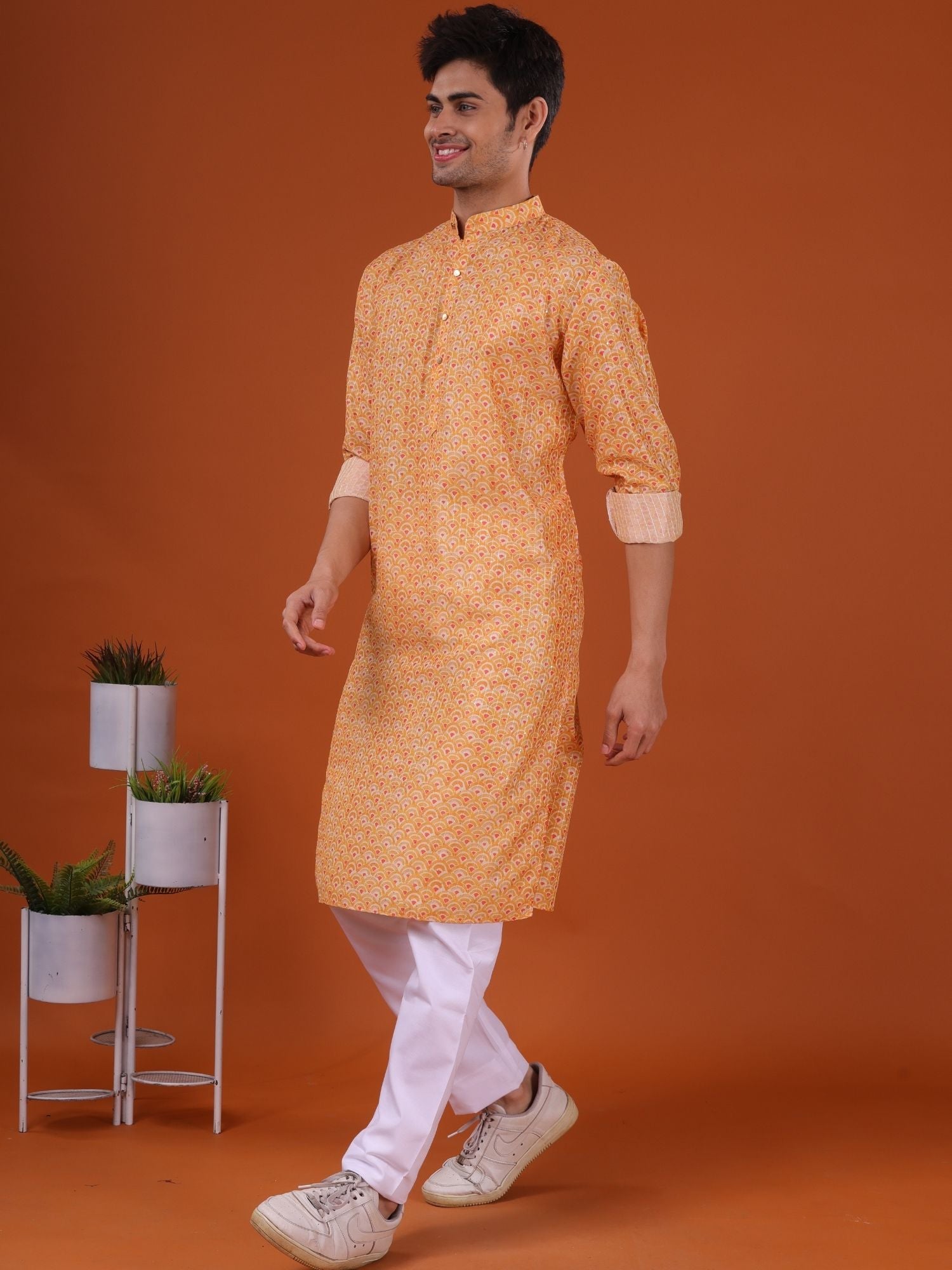 Shine Of Yellow Ikat Print Cotton Silk Kurta