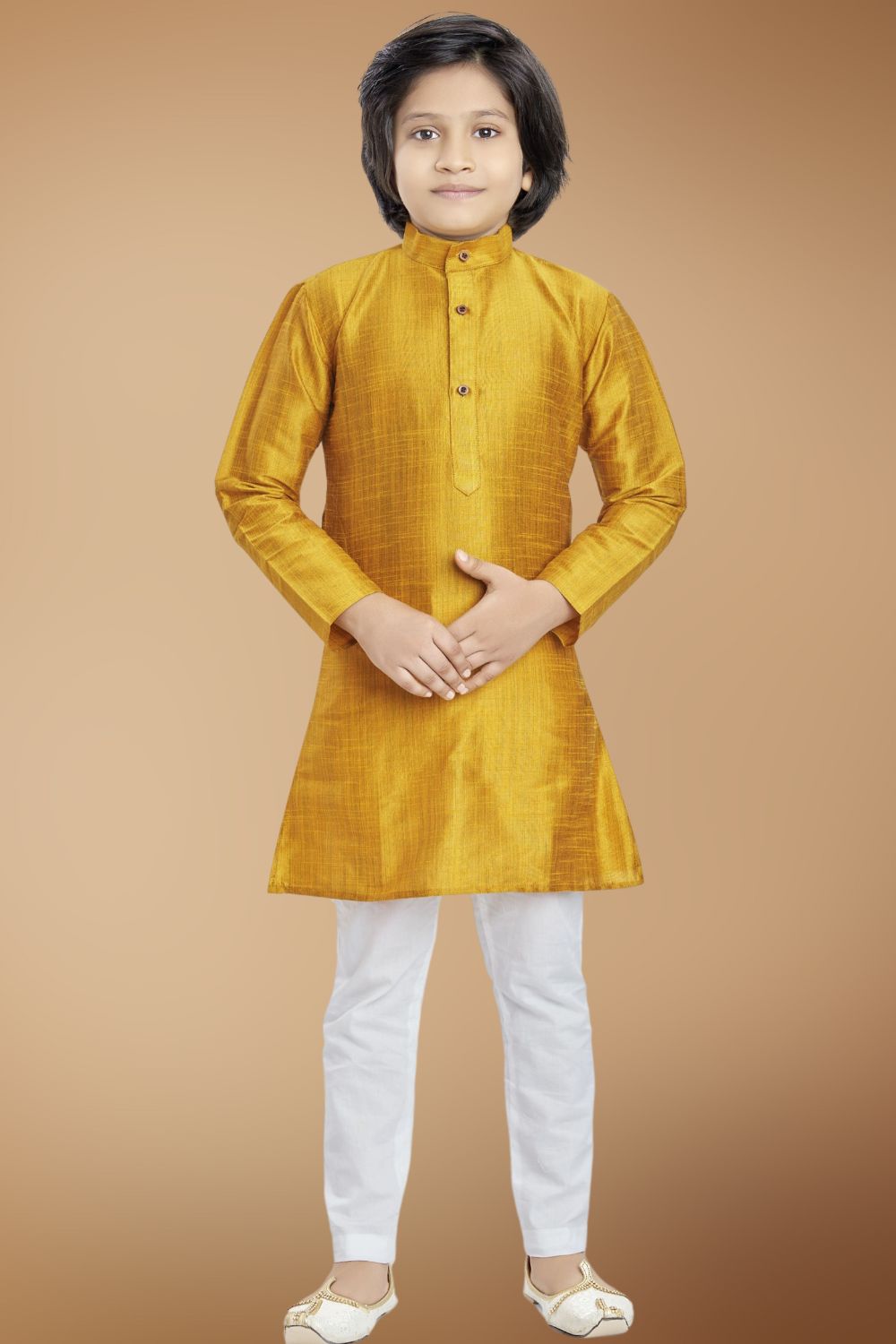 Shine Of Yellow Solid Cotton-Silk Kurta