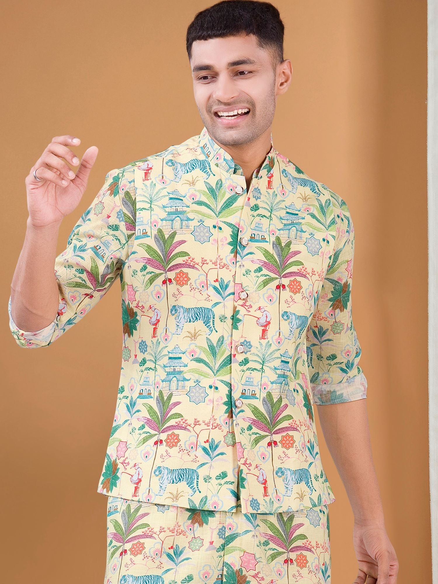 Mellow Yellow Tropical Paradise Kurta Jacket Set