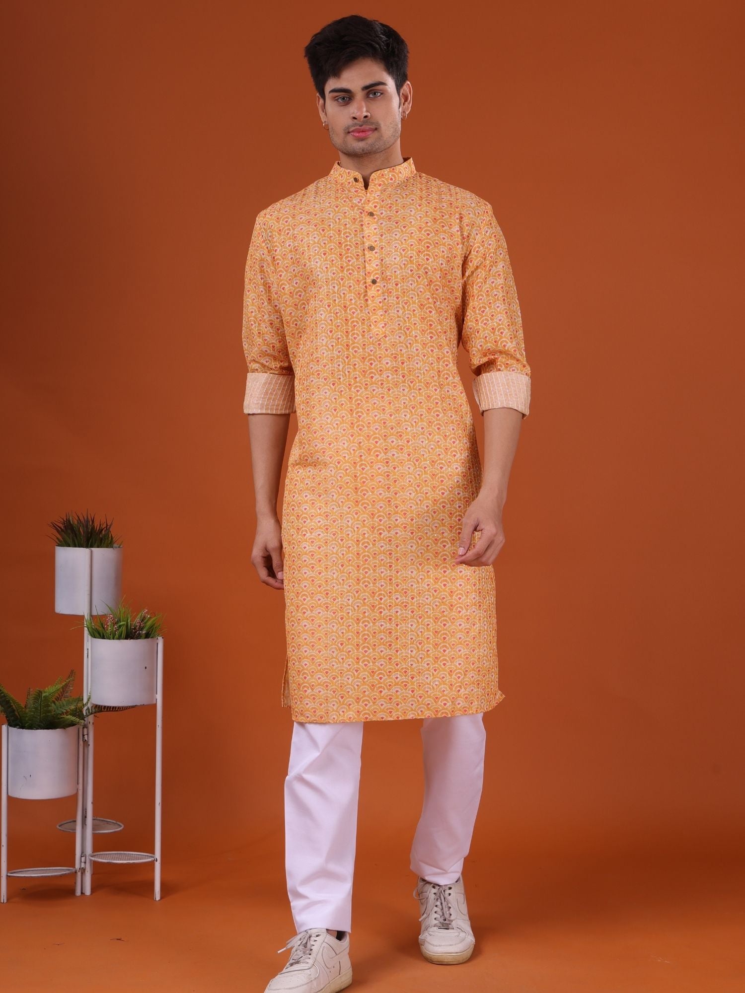 Shine Of Yellow Ikat Print Cotton Silk Kurta