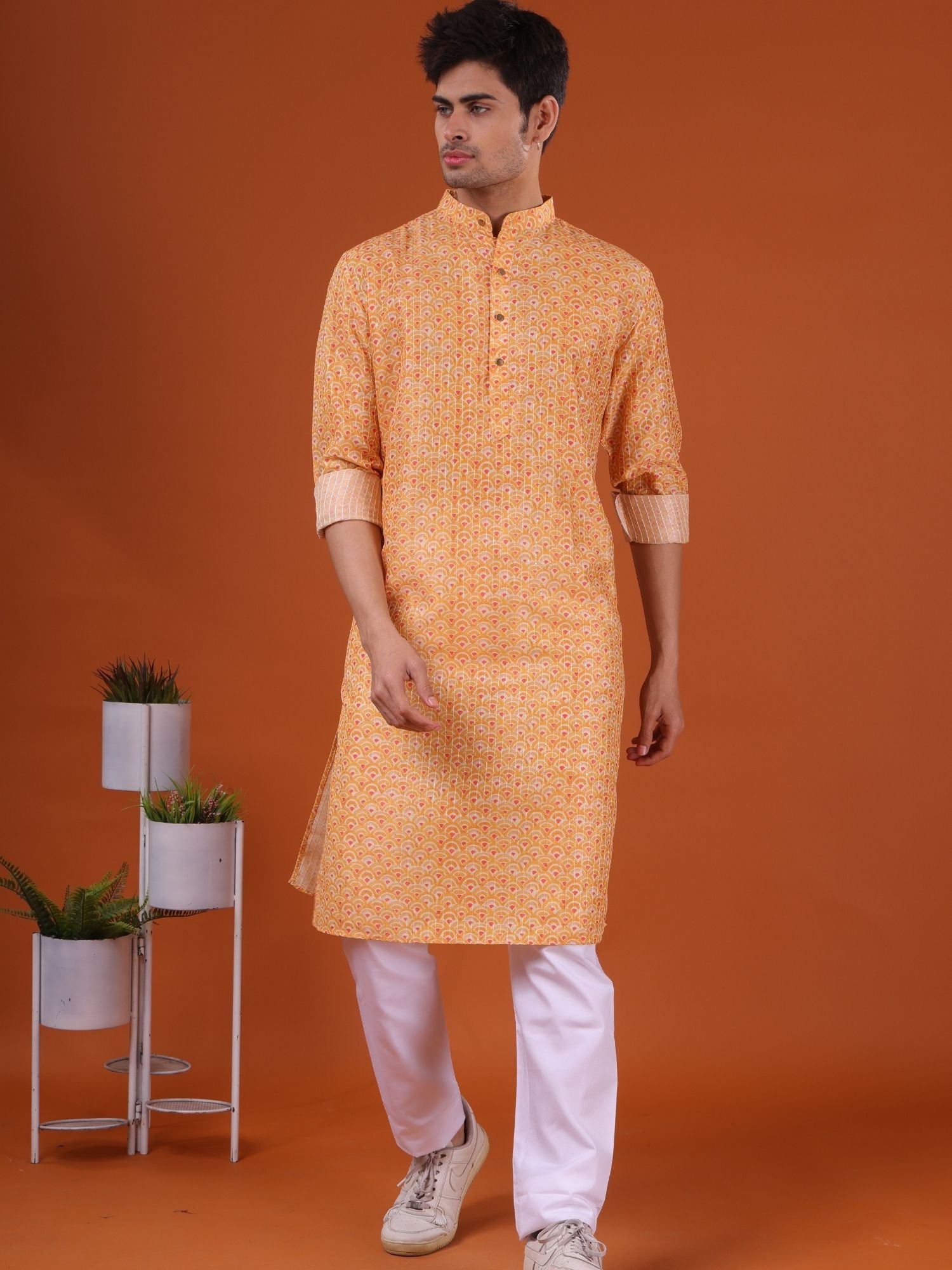 Shine Of Yellow Ikat Print Cotton Silk Kurta