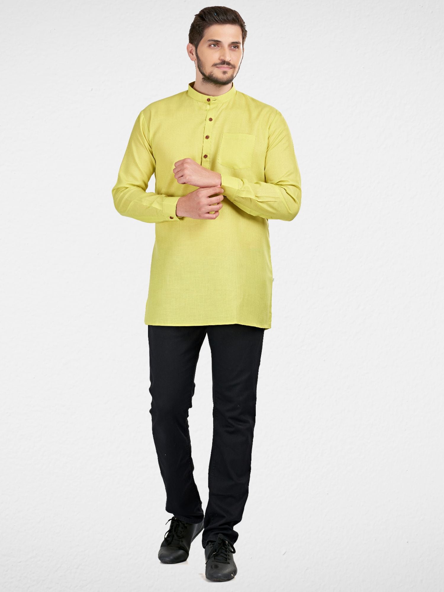 Pistachio Solid Long Sleeves Short Kurta