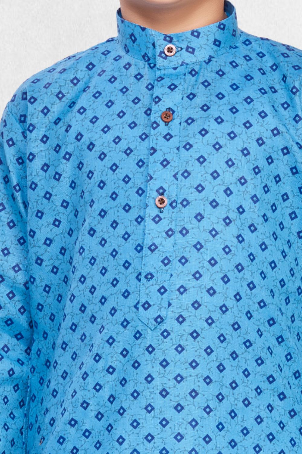 Azure Blue Printed Cotton-Silk Kurta