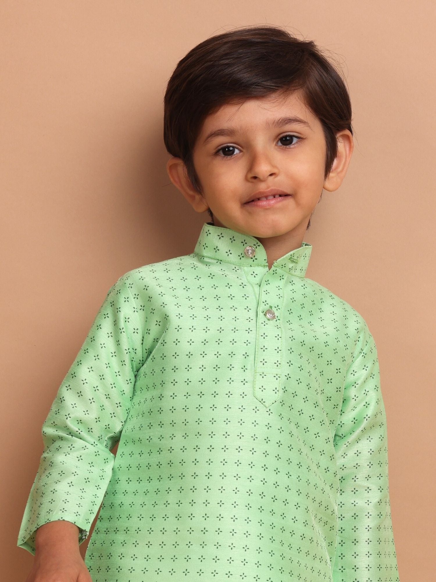 Tropical Green Hloom Printed Silk Kurta Pajama Suit