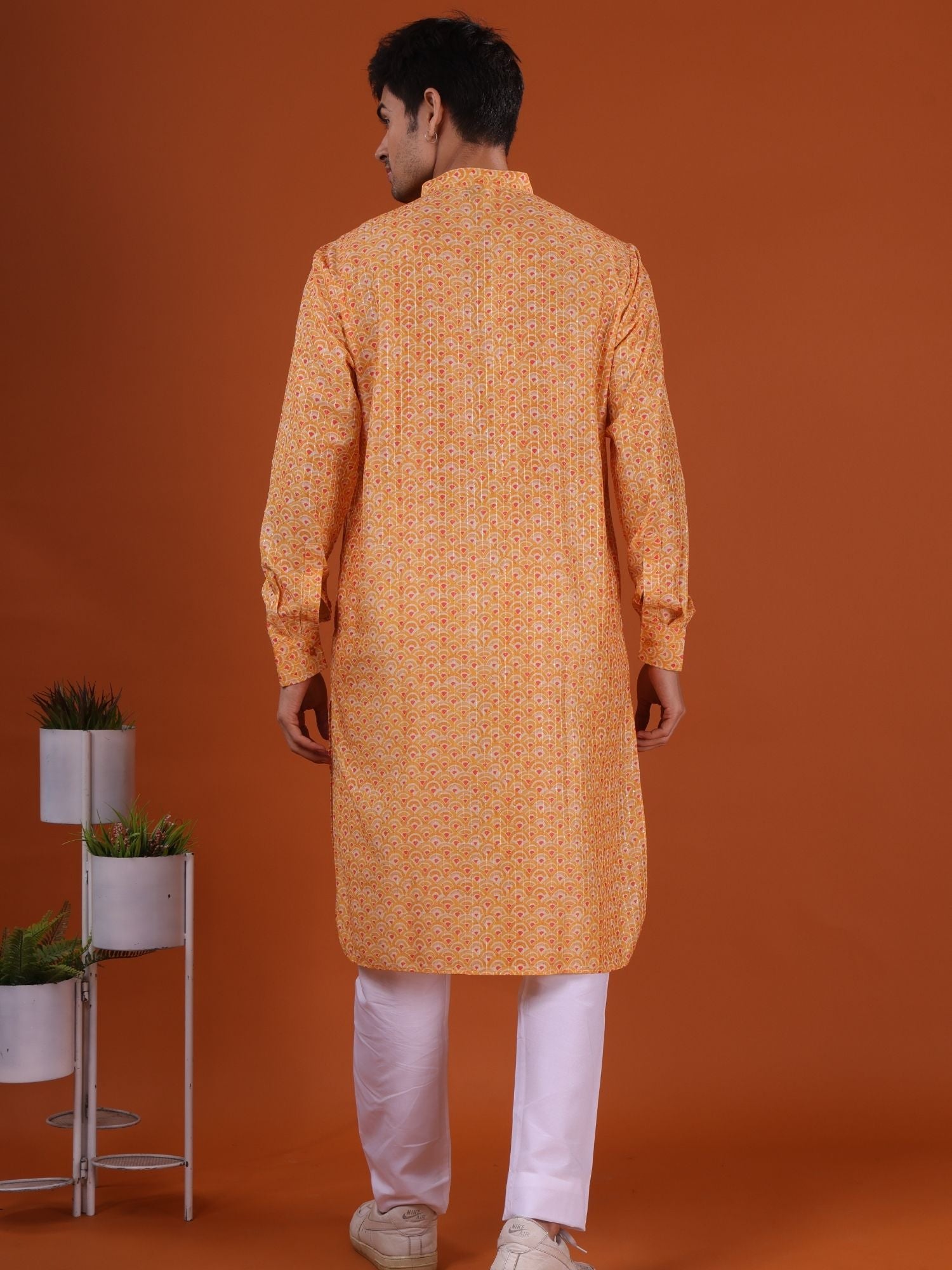 Shine Of Yellow Ikat Print Cotton Silk Kurta