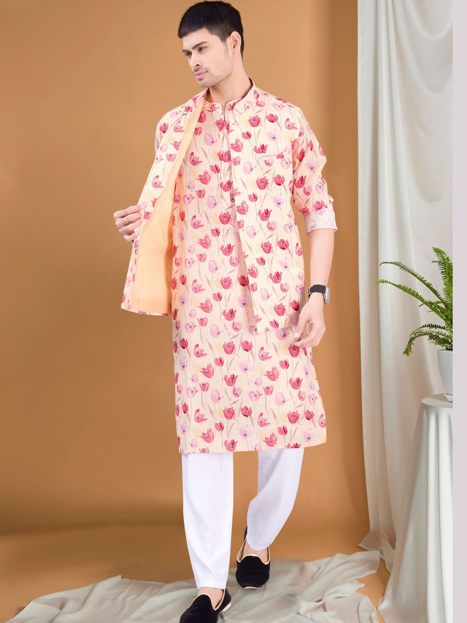 Mellow Yellow Tropical Paradise Kurta Jacket Set
