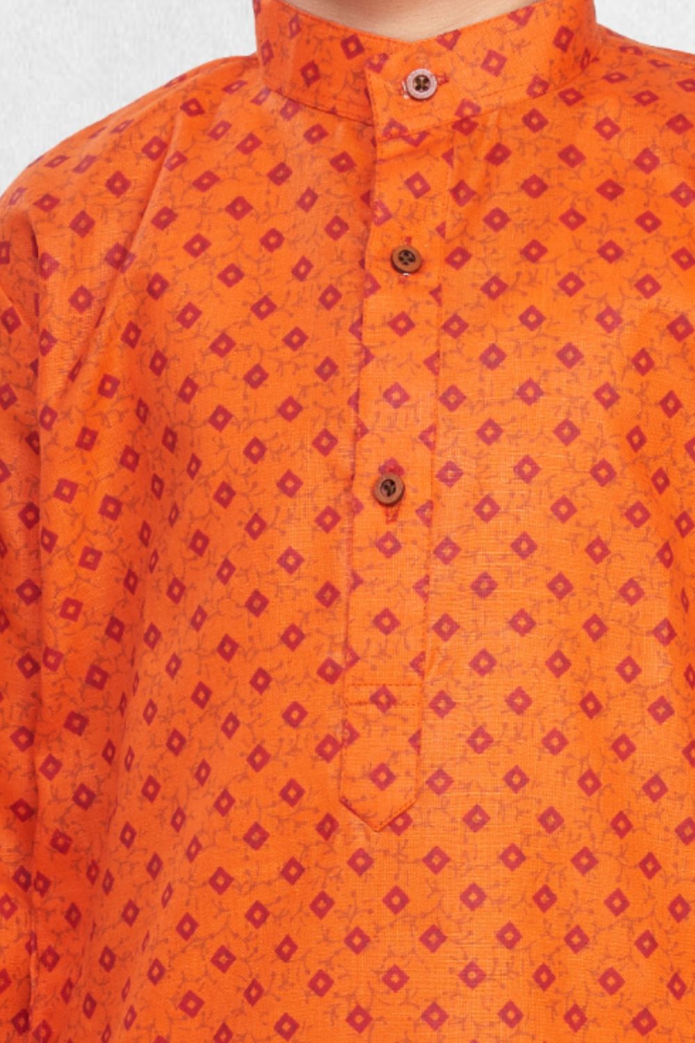 Apricot Orange Printed Cotton-Silk Kurta