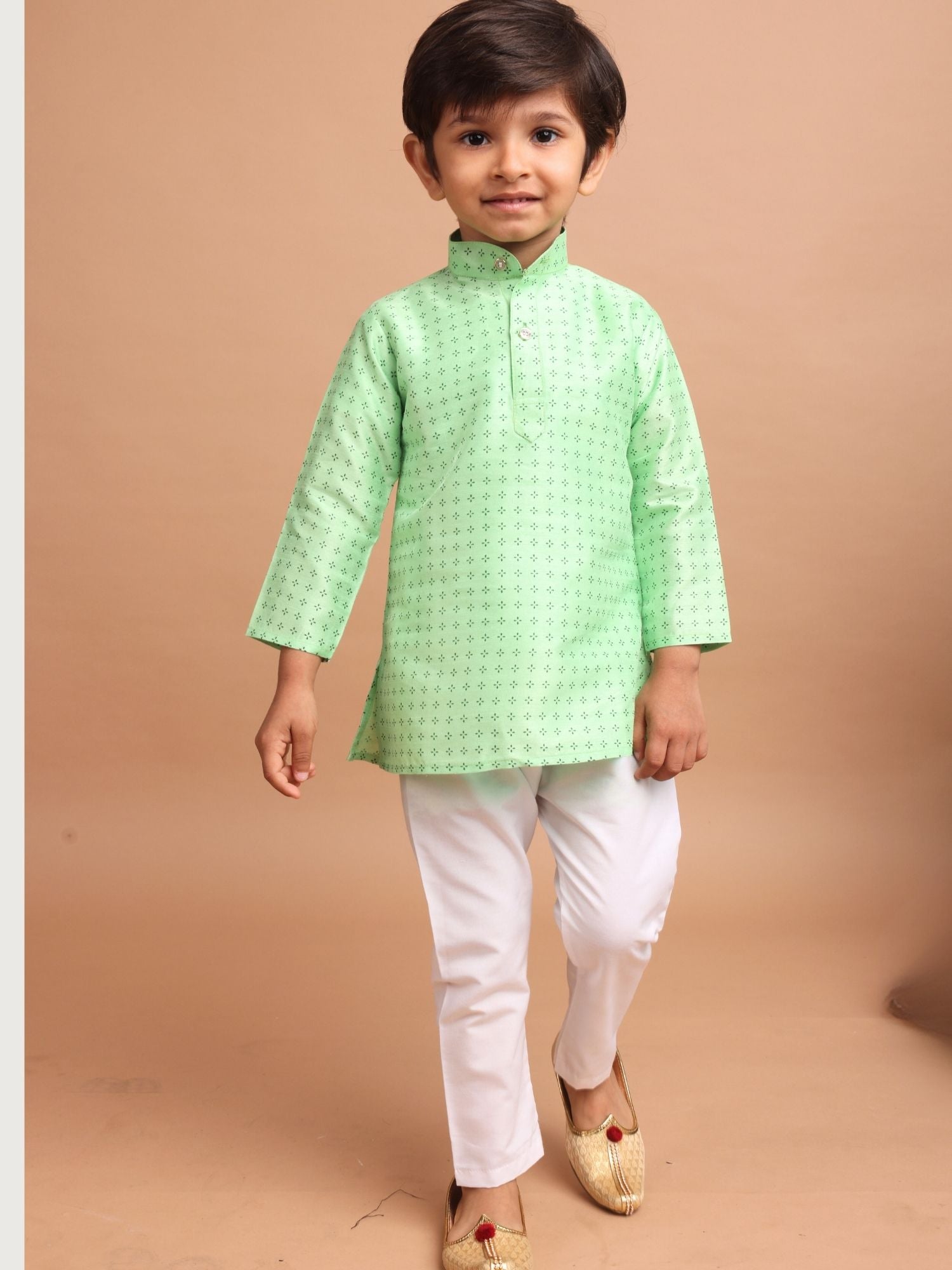 Tropical Green Hloom Printed Silk Kurta Pajama Suit