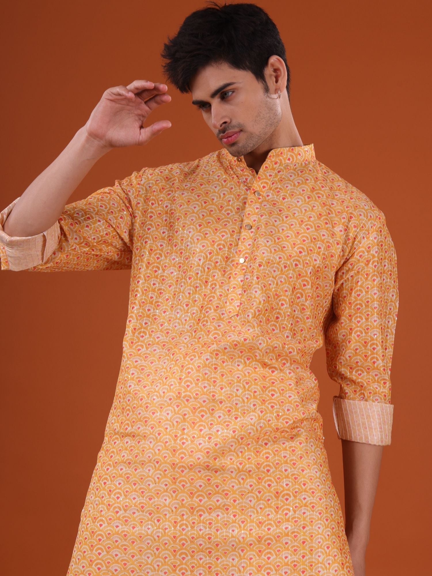 Shine Of Yellow Ikat Print Cotton Silk Kurta