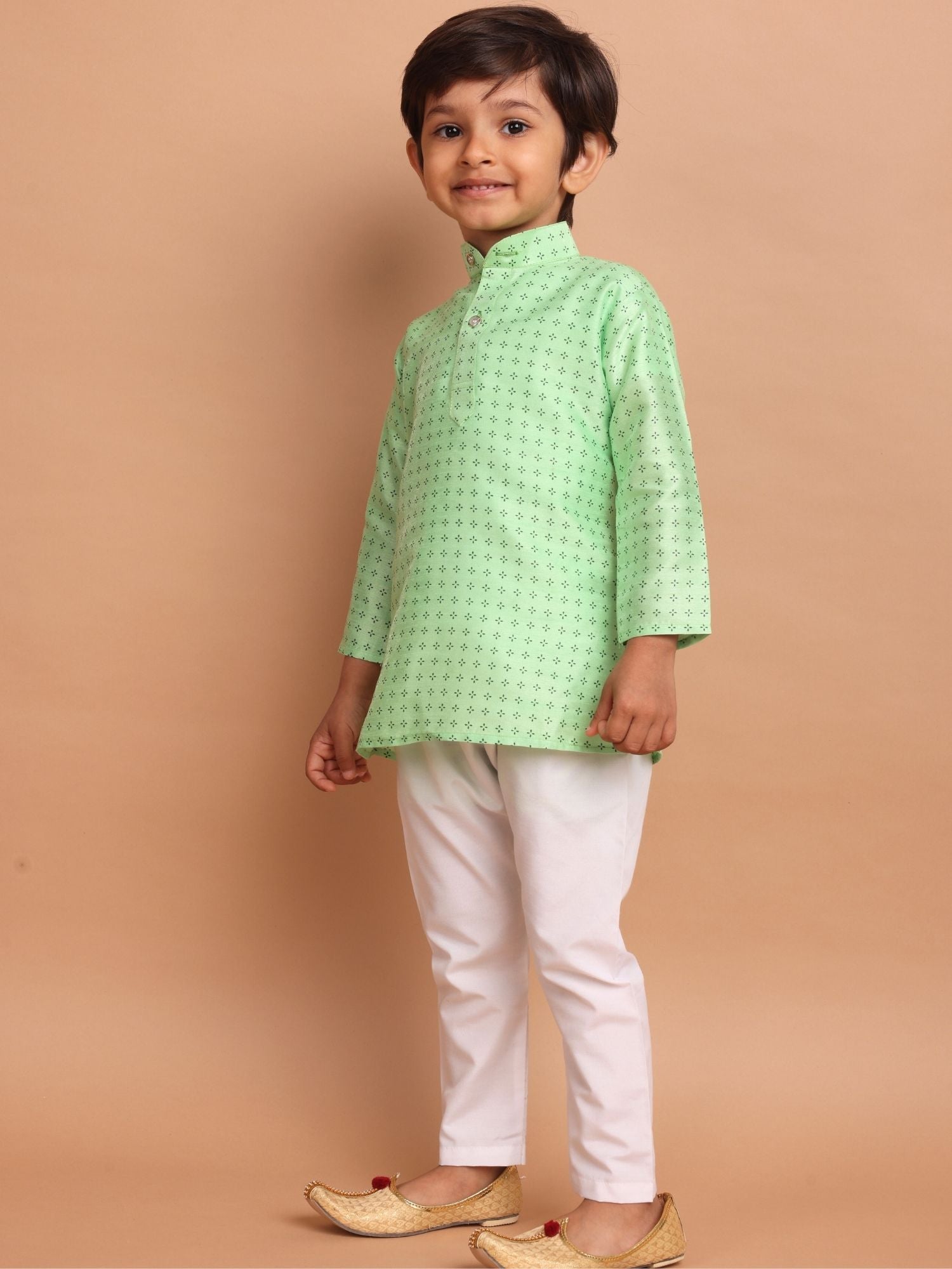 Tropical Green Hloom Printed Silk Kurta Pajama Suit