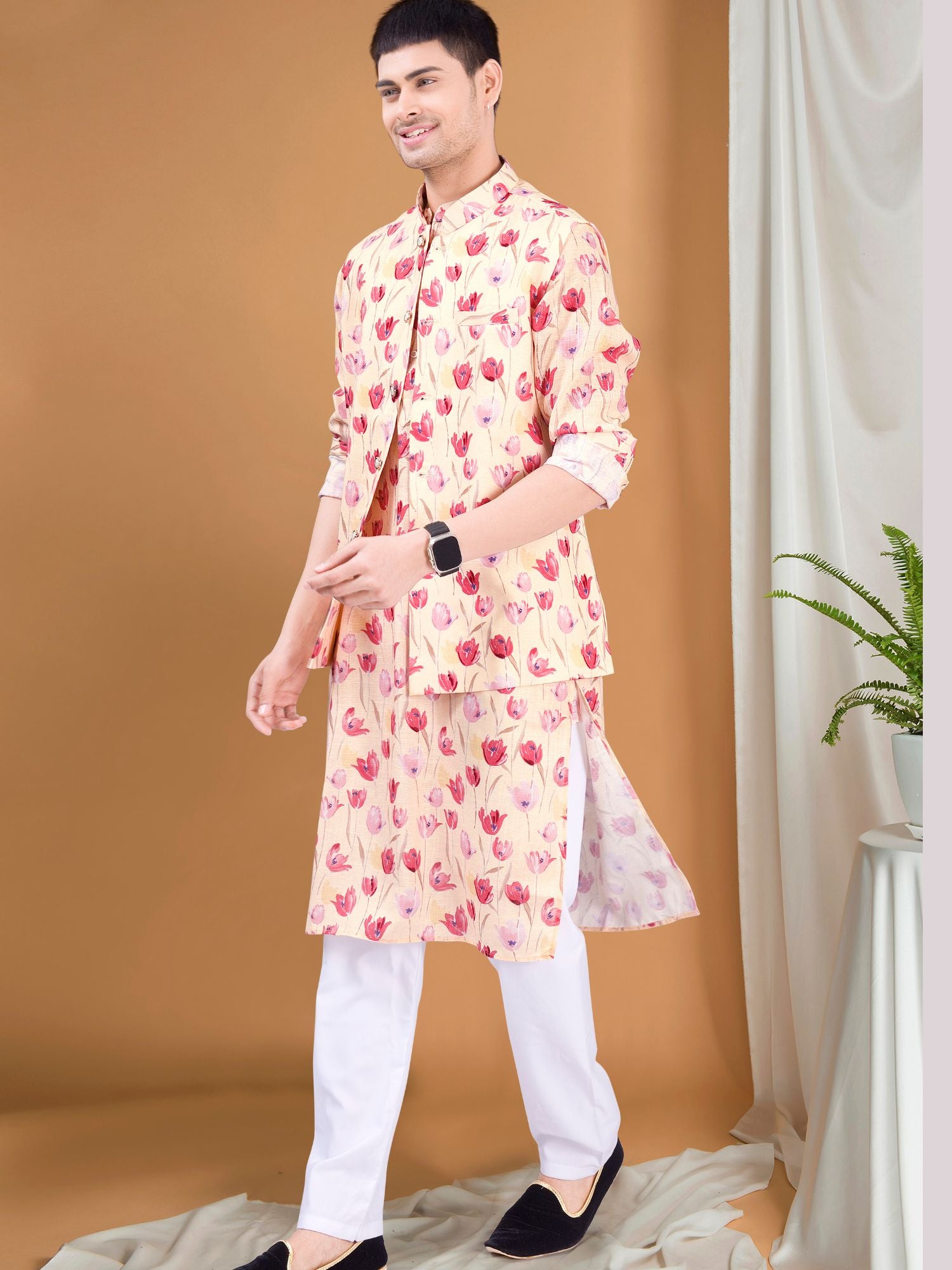 Mellow Yellow Tropical Paradise Kurta Jacket Set