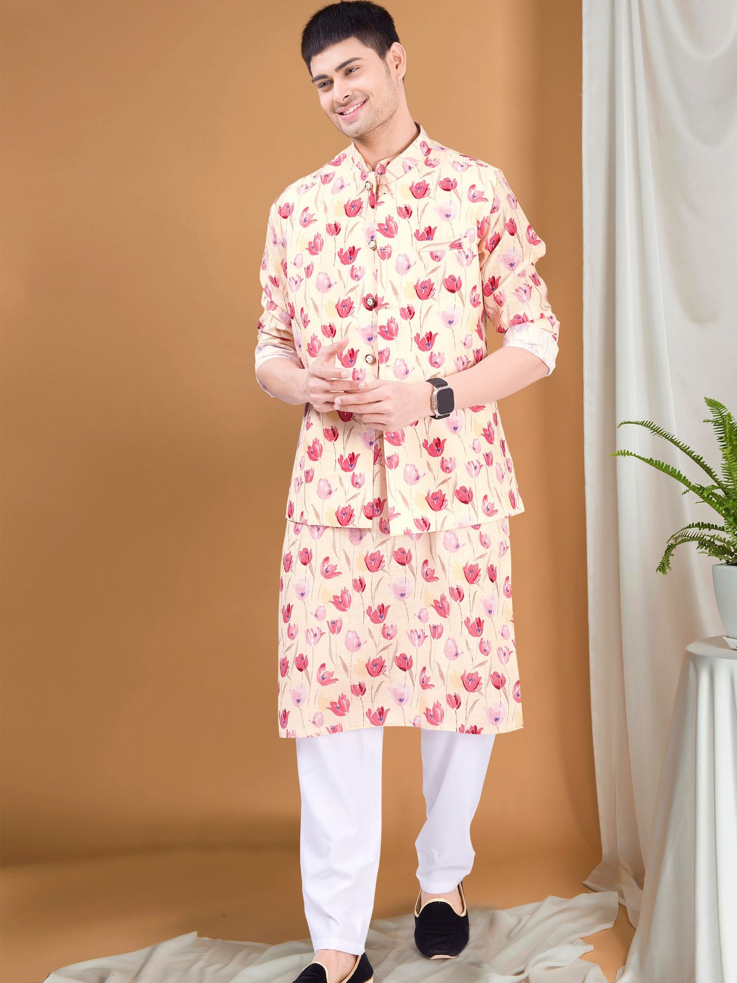 Mellow Yellow Tropical Paradise Kurta Jacket Set
