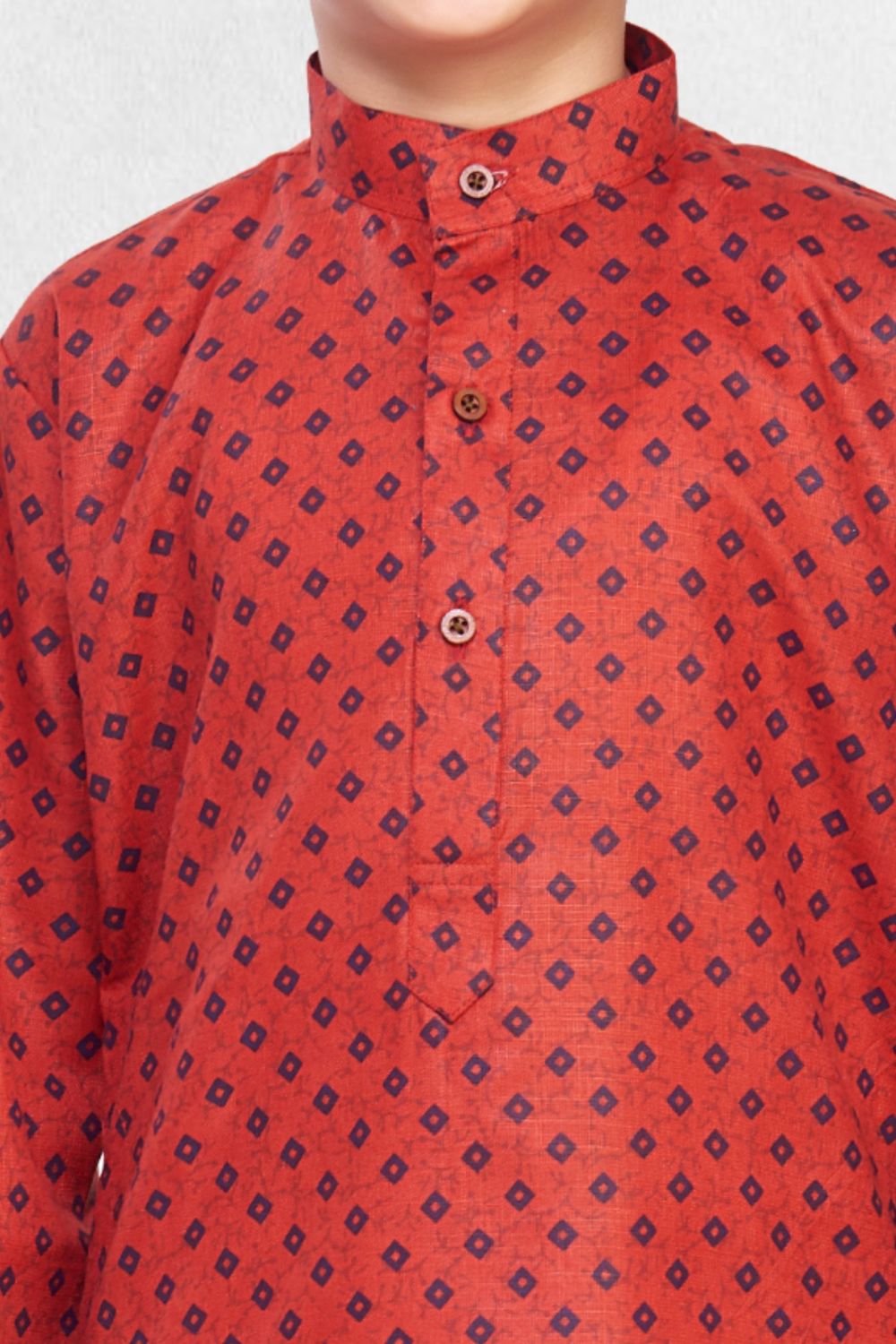 Barn Red Printed Cotton-Silk Kurta